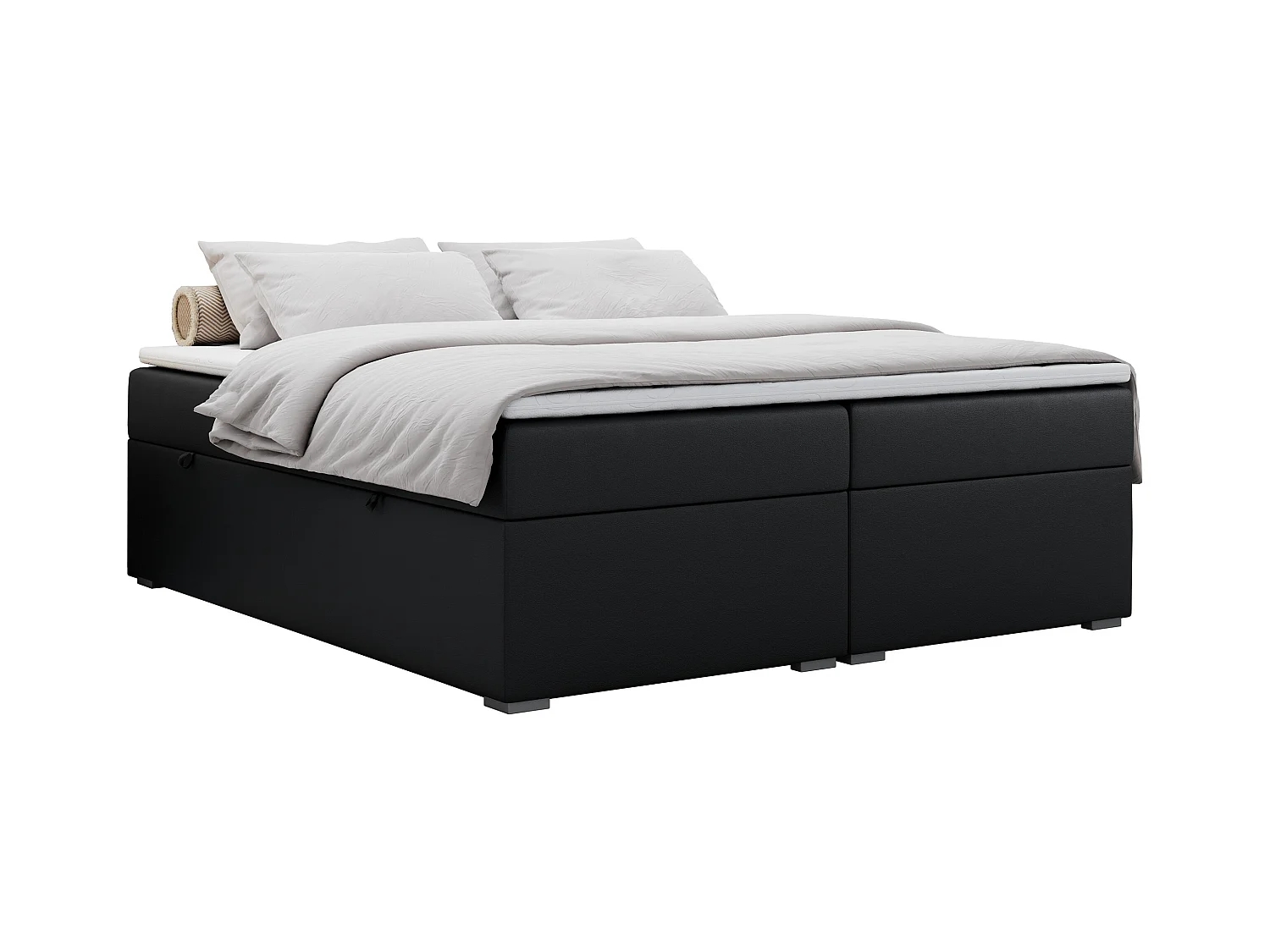 Boxspringbett BESS - Doppelbett mit Stauraum, Polsterbett, Multipocket-Matratzen und Topper - 140x200 cm - H4 - Schwarz Kunstleder