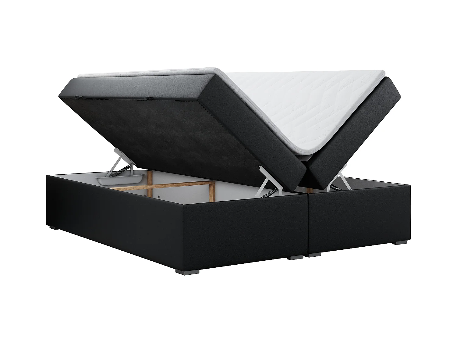 Boxspringbett BESS - Doppelbett mit Stauraum, Polsterbett, Multipocket-Matratzen und Topper - 140x200 cm - H4 - Schwarz Kunstleder