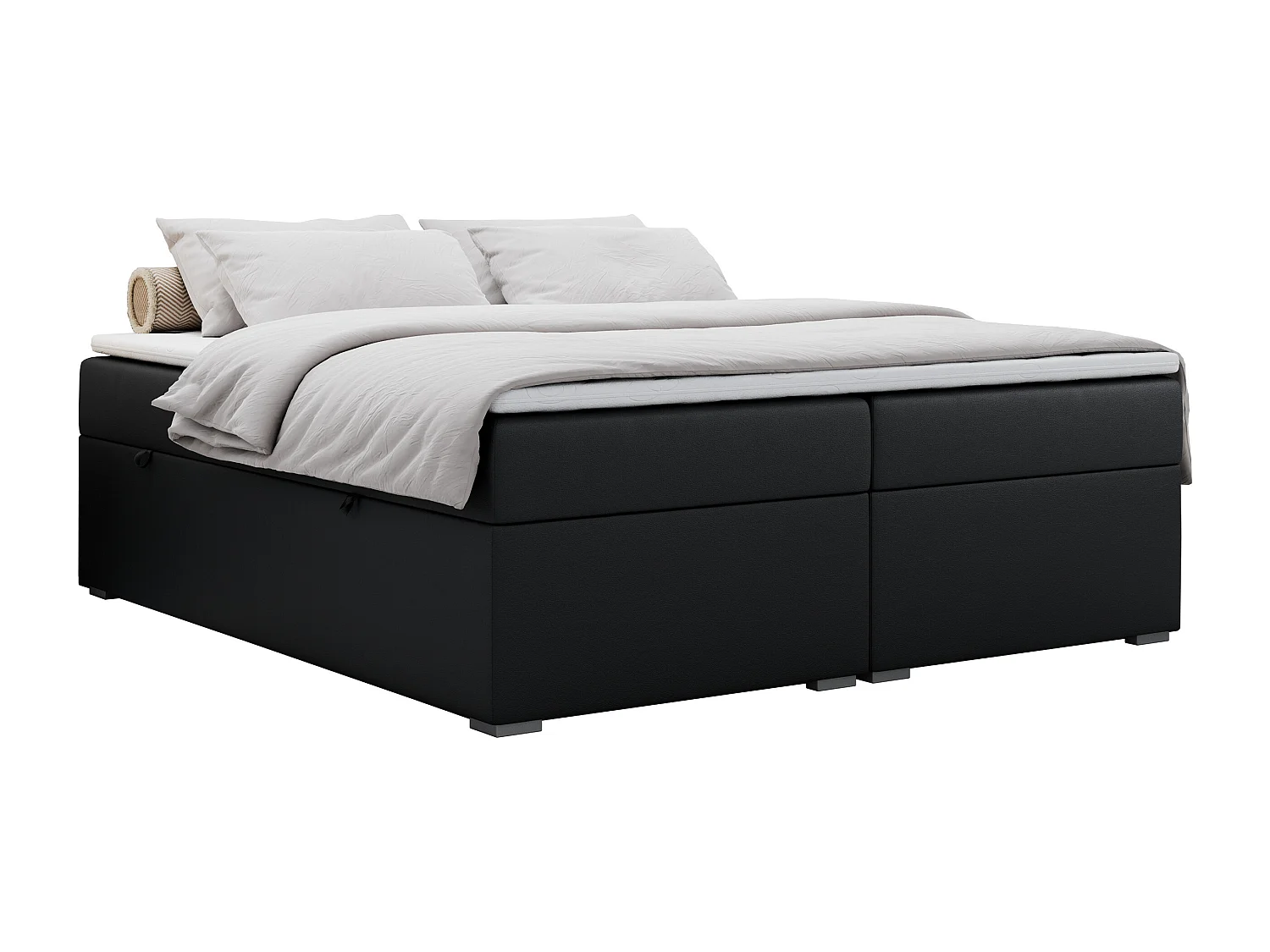 Boxspringbett BESS - Doppelbett mit Stauraum, Polsterbett, Multipocket-Matratzen und Topper - 140x200 cm - H4 - Schwarz Kunstleder
