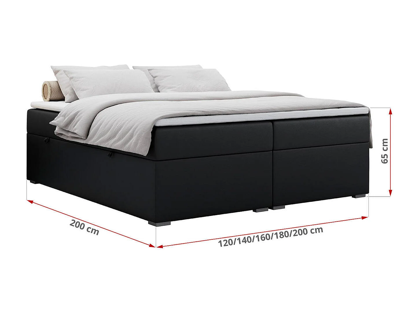 Boxspringbett BESS - Doppelbett mit Stauraum, Polsterbett, Multipocket-Matratzen und Topper - 140x200 cm - H4 - Schwarz Kunstleder