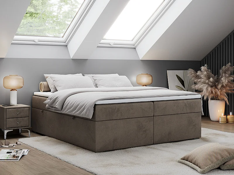 Boxspringbett BESS - Doppelbett mit Stauraum, Polsterbett, Multipocket-Matratzen und Topper - 120x200 cm - H4 - Braun Velvet