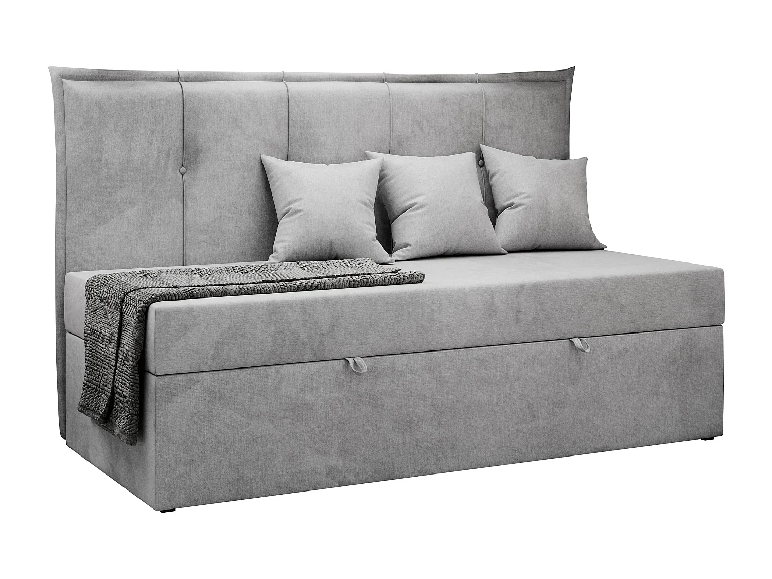 Kinderbett BANCO - Einzelbett für Jugendliche, Set mit Kopfteil und Matratze, Boxspringbett, Bettkasten - 90x200 cm - Hellgrau Velvet