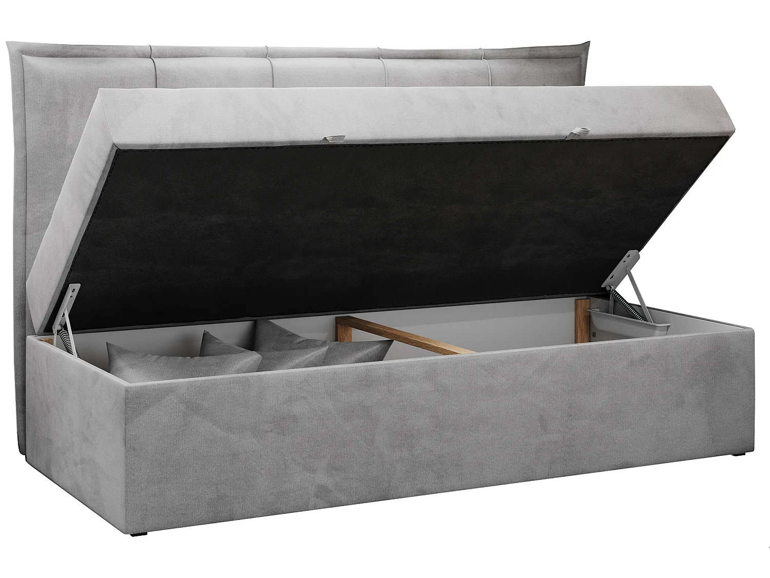 Kinderbett BANCO - Einzelbett für Jugendliche, Set mit Kopfteil und Matratze, Boxspringbett, Bettkasten - 90x200 cm - Hellgrau Velvet