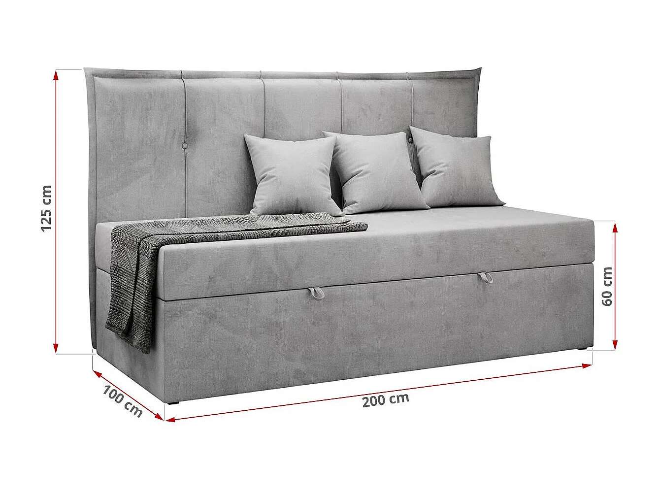 Kinderbett BANCO - Einzelbett für Jugendliche, Set mit Kopfteil und Matratze, Boxspringbett, Bettkasten - 90x200 cm - Hellgrau Velvet