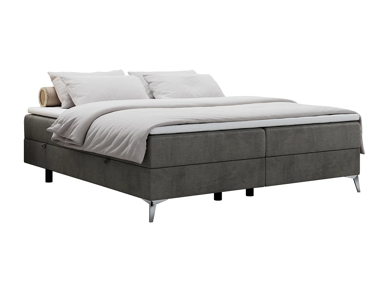 Boxspringbett LESS - Doppelbett mit zwei Bettkästen, 7 Härtezonen Multipocket-Matratzen, hohe Metallbeine - 180x200 cm - H3 - Dunkelgrau Velvet