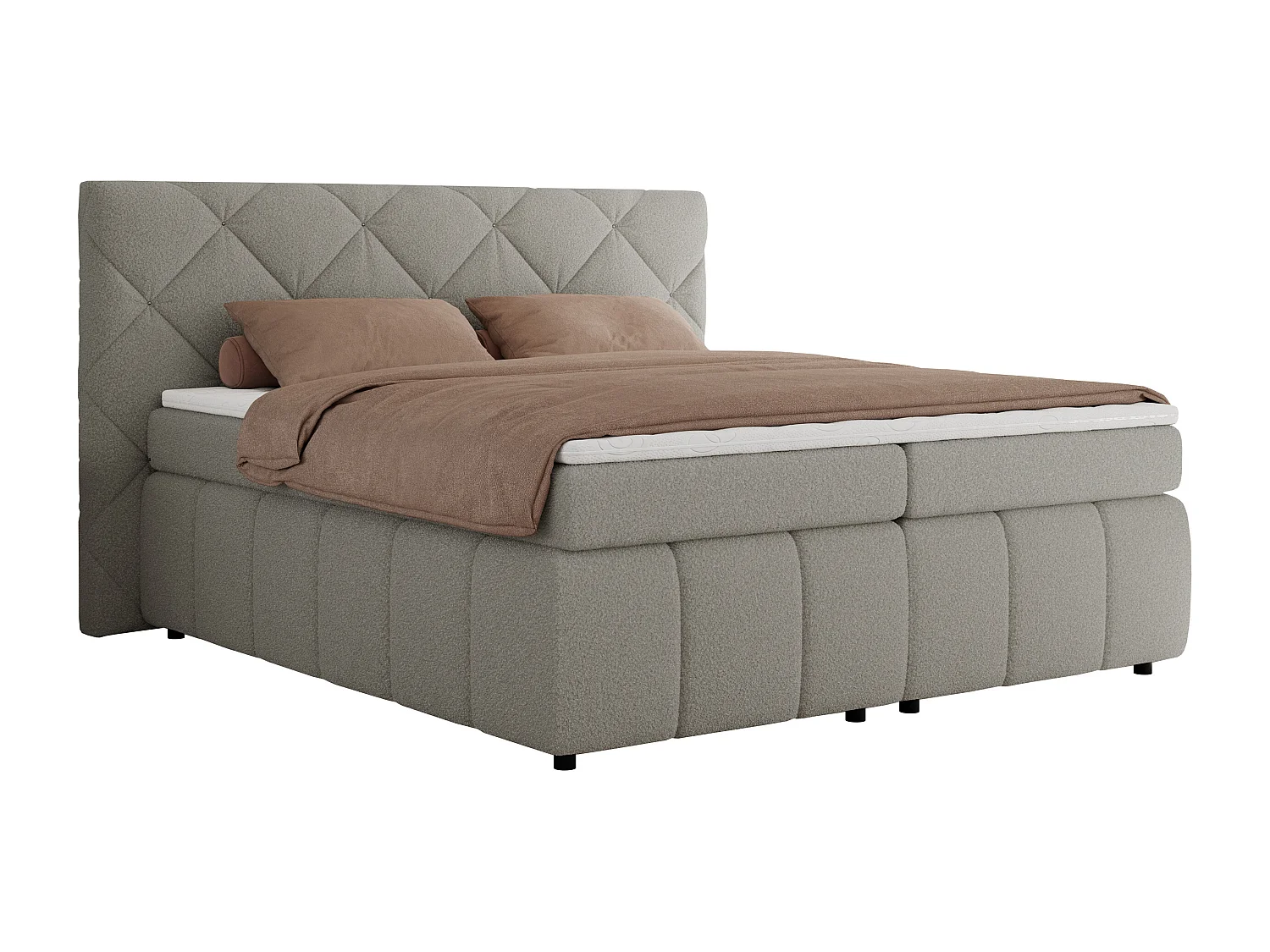 Boxspringbett RITA - Set mit Kopfteil, Multipocket-Matratze und Topper, Doppelbett für Schlafzimmer - 140x200 cm - H3 - Hellgrau Boucle
