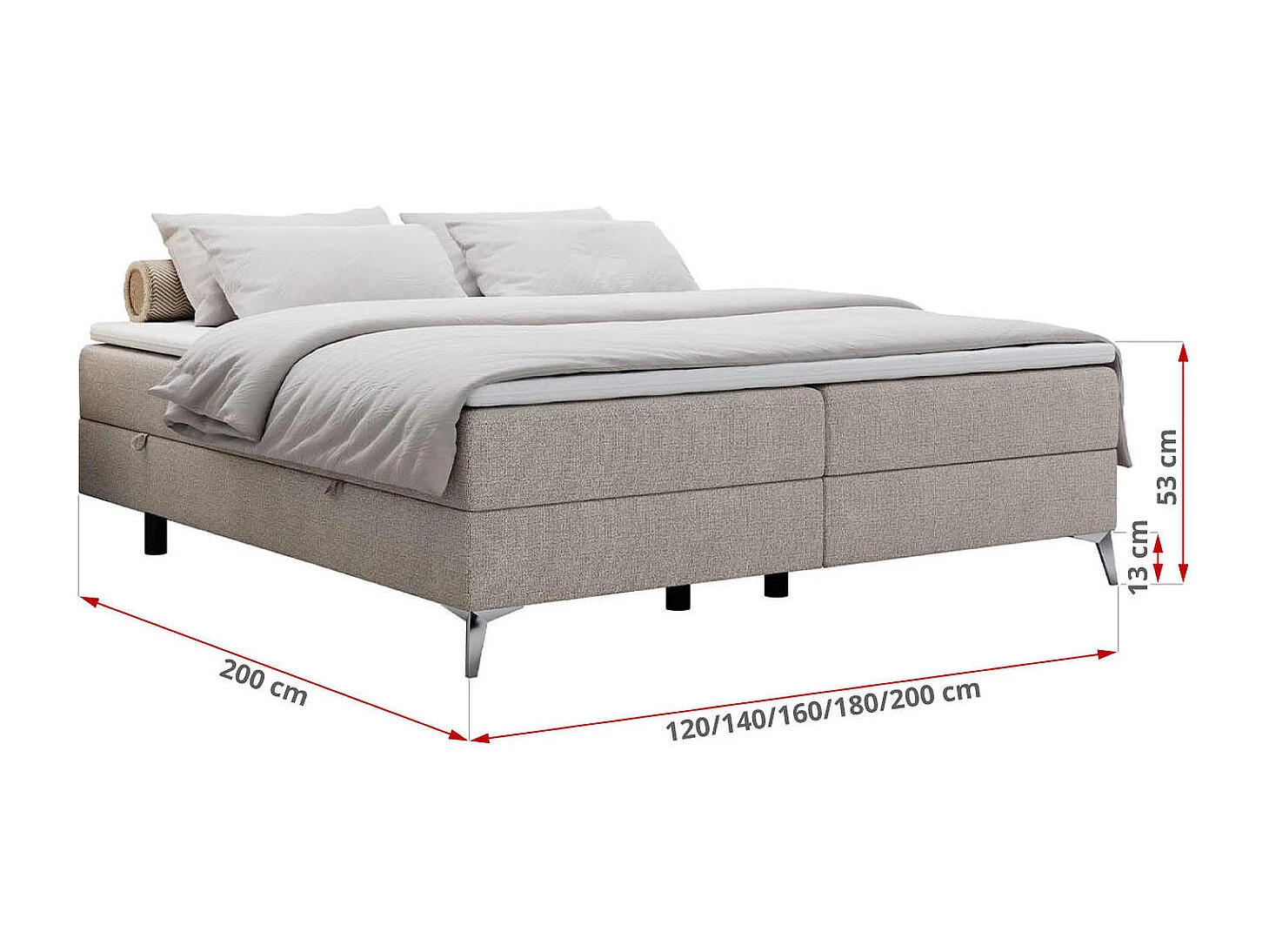 Boxspringbett LESS - Doppelbett mit zwei Bettkästen, 7 Härtezonen Multipocket-Matratzen, hohe Metallbeine - 160x200 cm - H4 - Beige Strukture