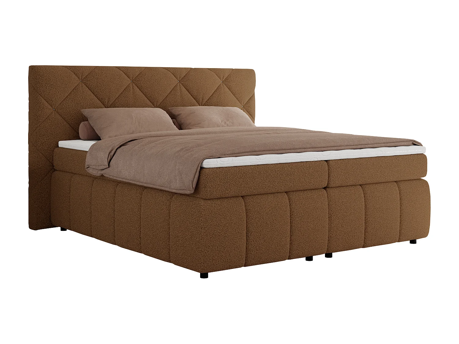 Boxspringbett RITA - Set mit Kopfteil, Multipocket-Matratze und Topper, Doppelbett für Schlafzimmer - 180x200 cm - H4 - Braun Boucle