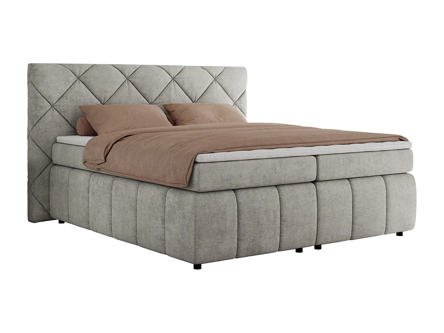 Boxspringbett RITA - Set mit Kopfteil, Multipocket-Matratze und Topper, Doppelbett für Schlafzimmer - 160x200 cm - H3 - Hellgrau Strukture