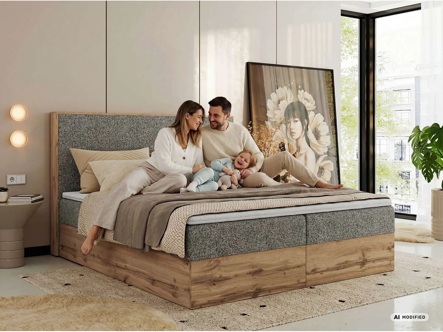 Lit boxspring - Dureté H3 + Topper T25 - Rose Velours côtelé - 140x200 - WOOD CLASSIC