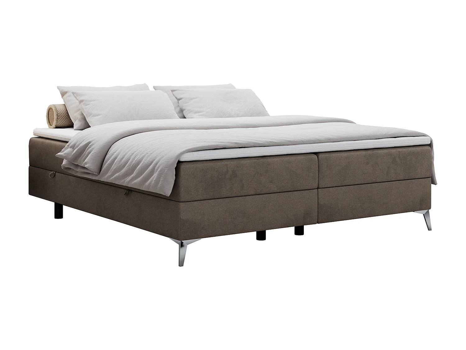 Boxspringbett LESS - Doppelbett mit zwei Bettkästen, 7 Härtezonen Multipocket-Matratzen, hohe Metallbeine - 160x200 cm - H4 - Braun Velvet