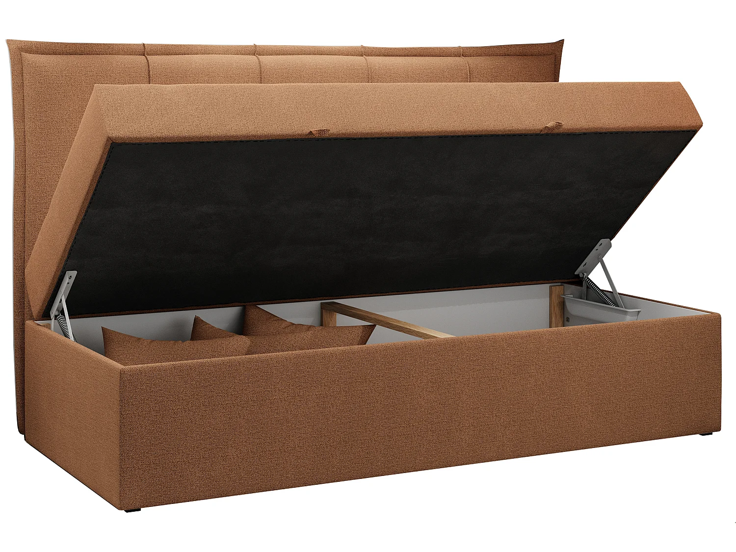 Kinderbett BANCO - Einzelbett für Jugendliche, Set mit Kopfteil und Matratze, Boxspringbett, Bettkasten - 90x200 cm - Orange Strukture