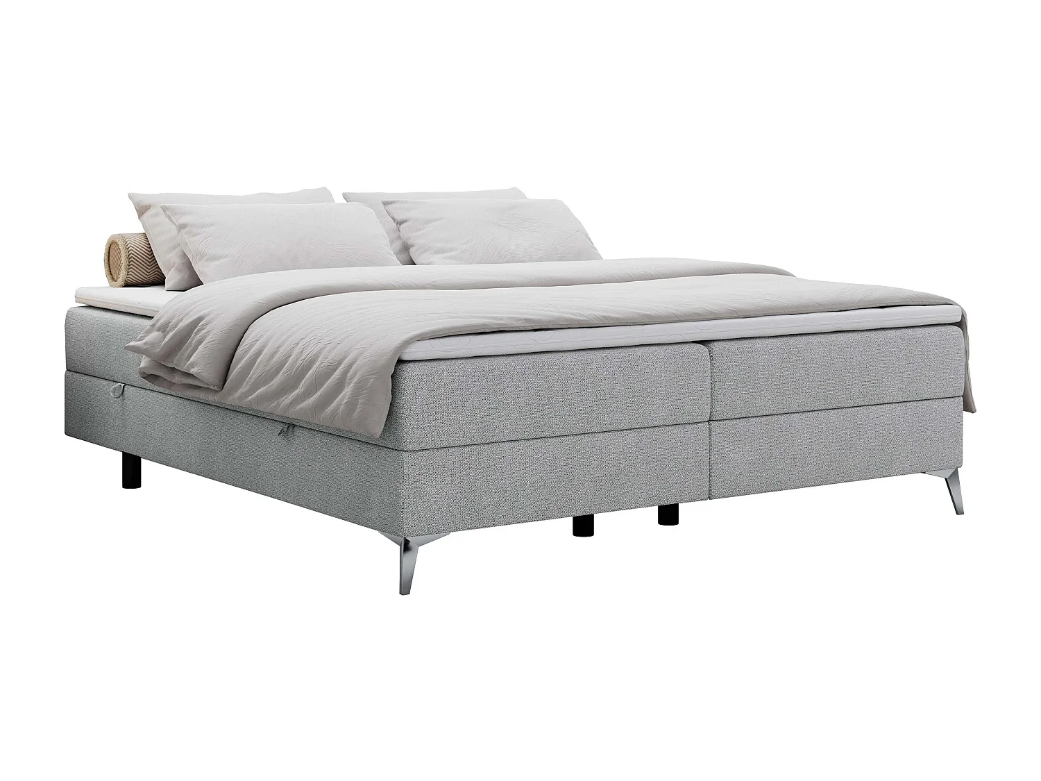 Boxspringbett LESS - Doppelbett mit zwei Bettkästen, 7 Härtezonen Multipocket-Matratzen, hohe Metallbeine - 140x200 cm - H4 - Hellgrau Strukture