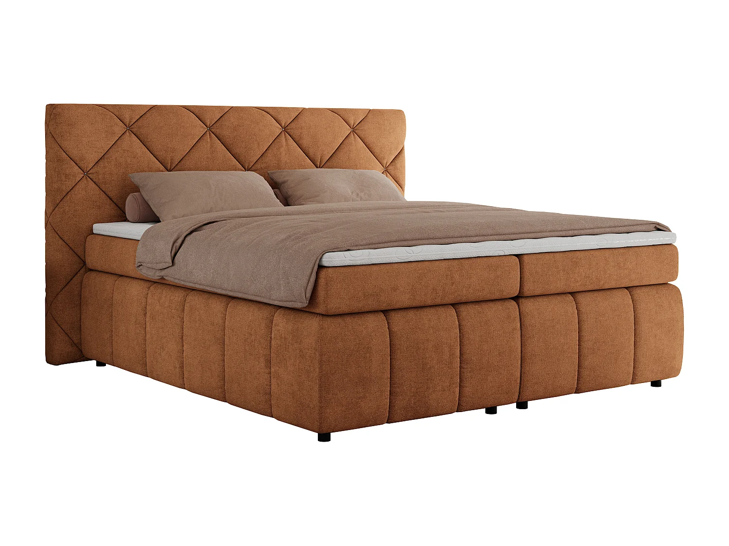 Boxspringbett RITA - Set mit Kopfteil, Multipocket-Matratze und Topper, Doppelbett für Schlafzimmer - 160x200 cm - H4 - Orange Strukture