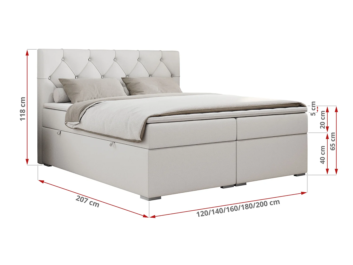 Boxspringbed met hoofdbord H3 + Topper T25 - Wit Kunstleer - 160x200 - ROMA