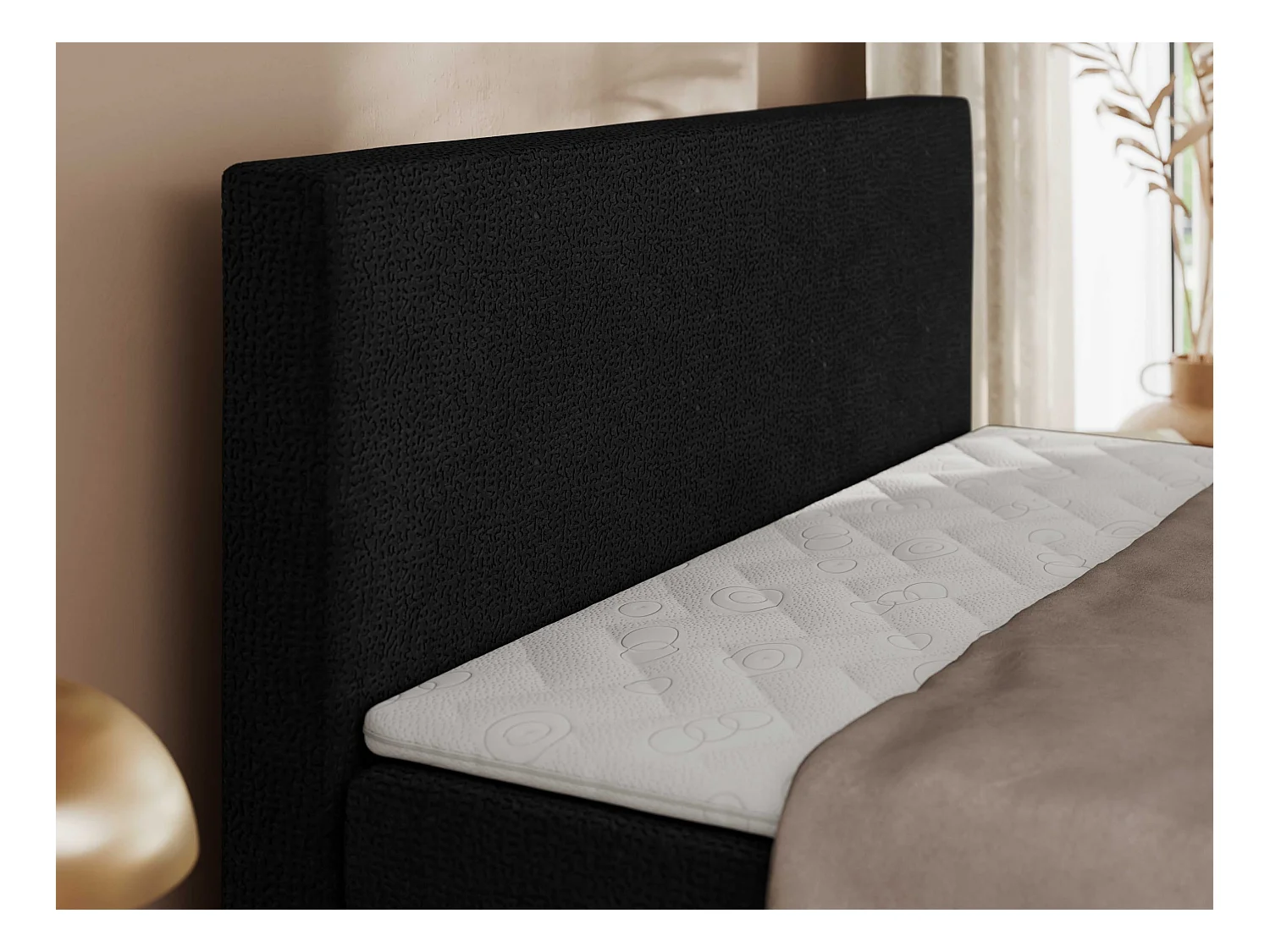 Boxspringbett JAGUAR - Doppelbett mit Multipocket-Matratze und Topper, Struktur dekostoff, zwei Bettkästen - 160x200 cm - H4 - Schwarz Struktur