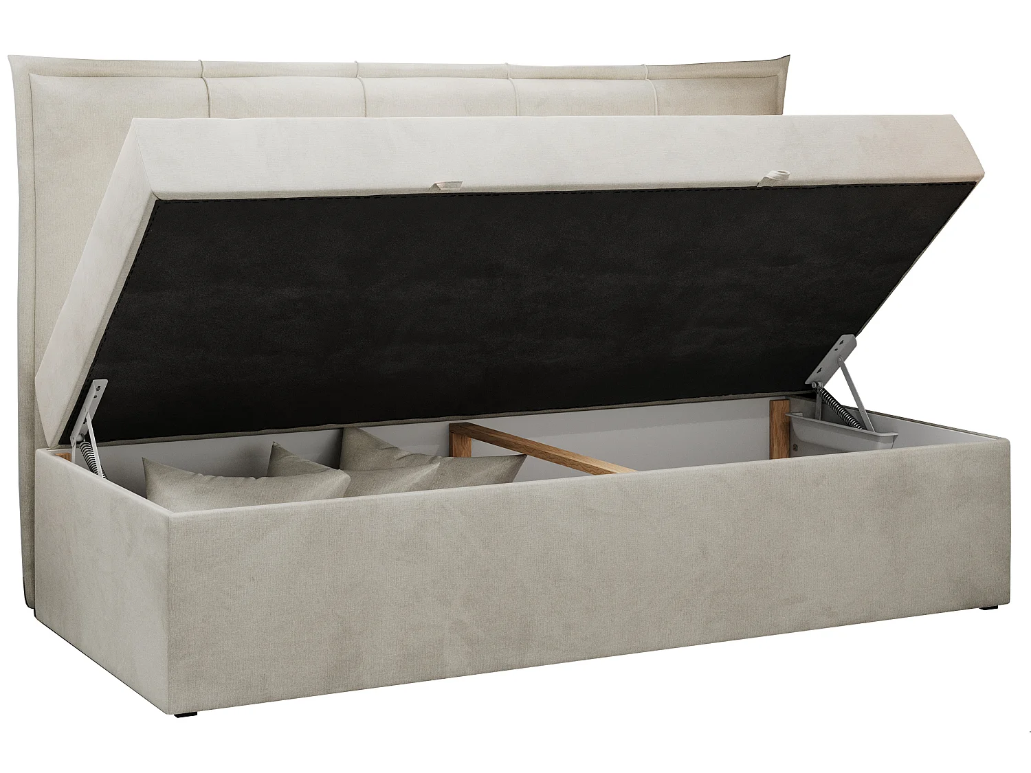 Kinderbett BANCO - Einzelbett für Jugendliche, Set mit Kopfteil und Matratze, Boxspringbett, Bettkasten - 90x200 cm - Beige Velvet