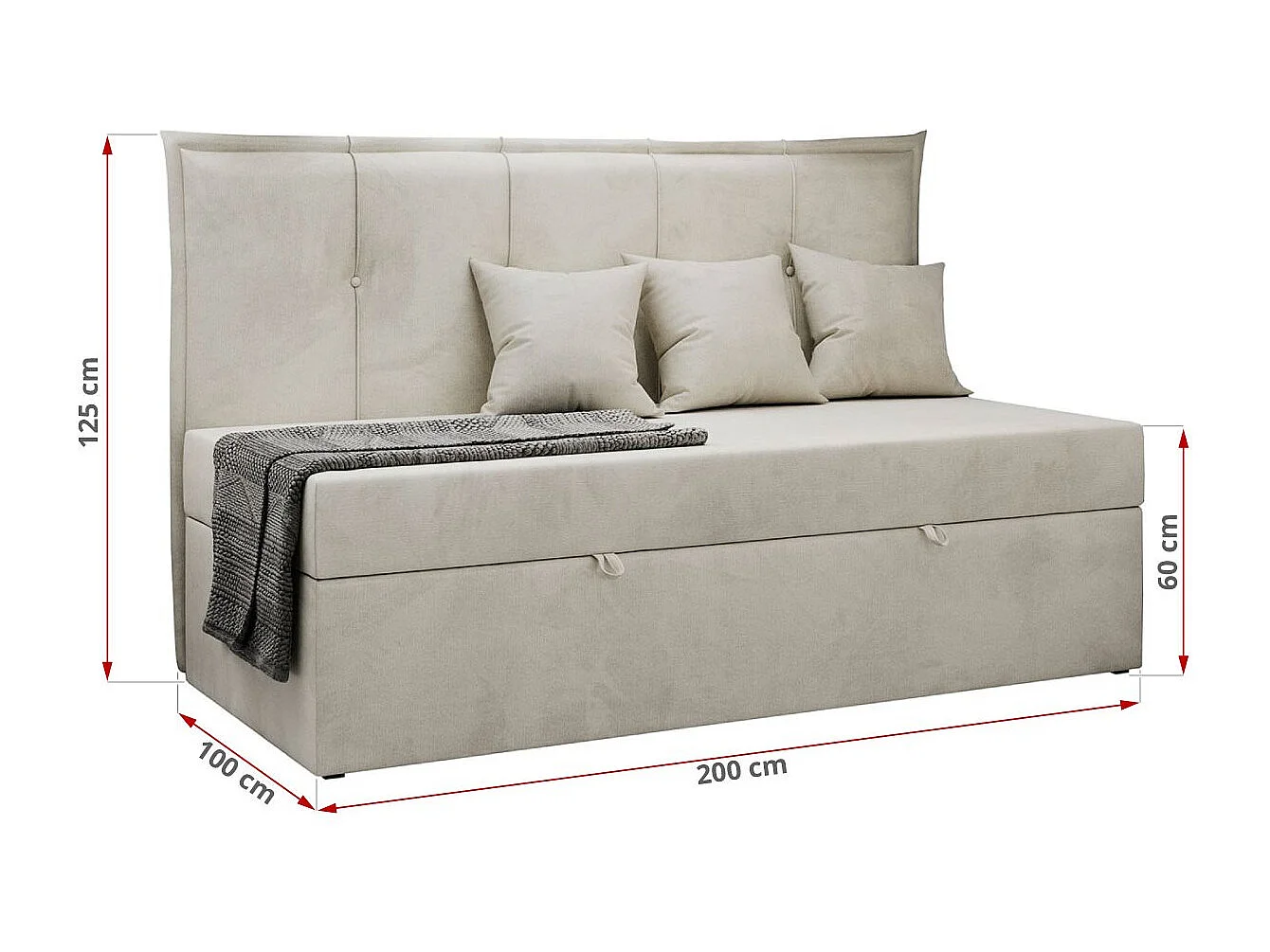 Kinderbett BANCO - Einzelbett für Jugendliche, Set mit Kopfteil und Matratze, Boxspringbett, Bettkasten - 90x200 cm - Beige Velvet