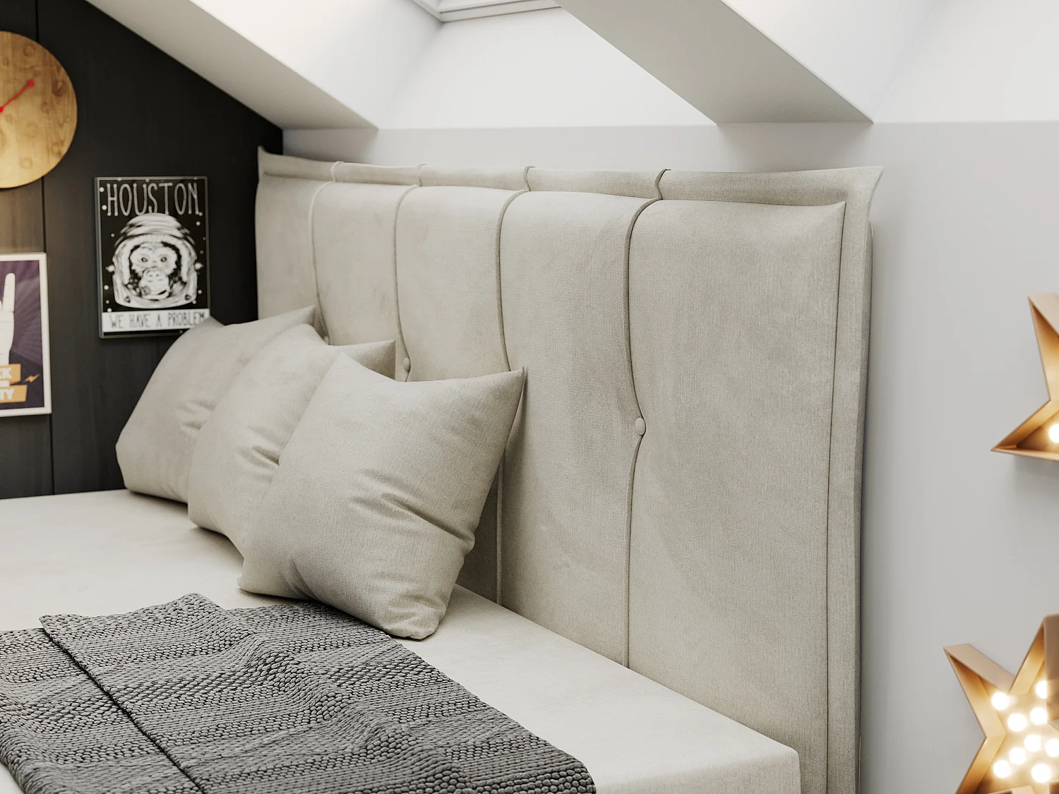 Kinderbett BANCO - Einzelbett für Jugendliche, Set mit Kopfteil und Matratze, Boxspringbett, Bettkasten - 90x200 cm - Beige Velvet