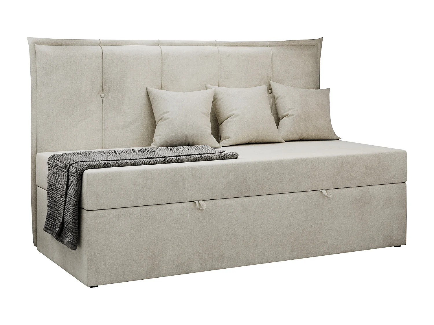 Kinderbett BANCO - Einzelbett für Jugendliche, Set mit Kopfteil und Matratze, Boxspringbett, Bettkasten - 90x200 cm - Beige Velvet