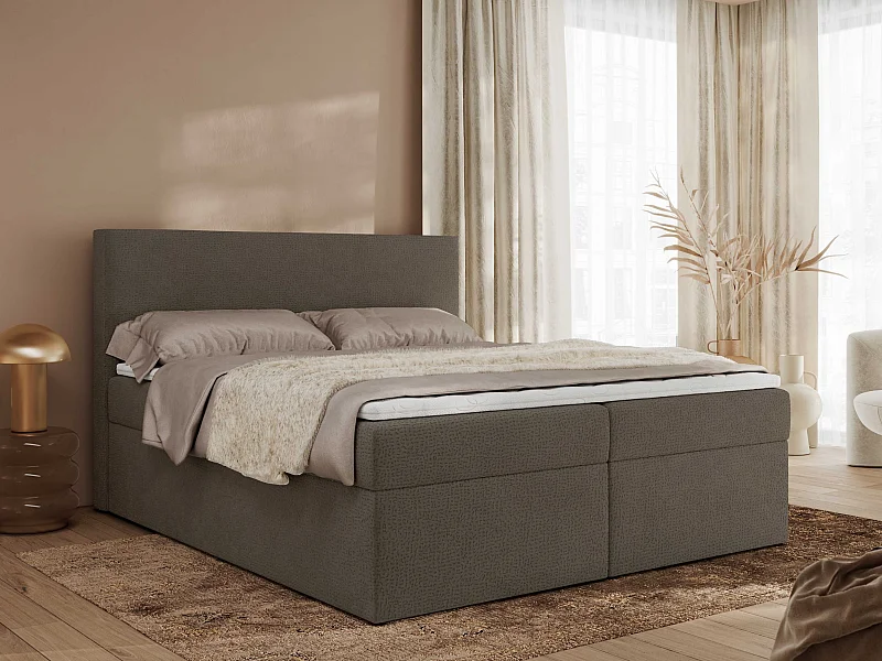 Boxspringbett JAGUAR - Doppelbett mit Multipocket-Matratze und Topper, Struktur dekostoff, zwei Bettkästen - 180x200 cm - H3 - Braun Struktur
