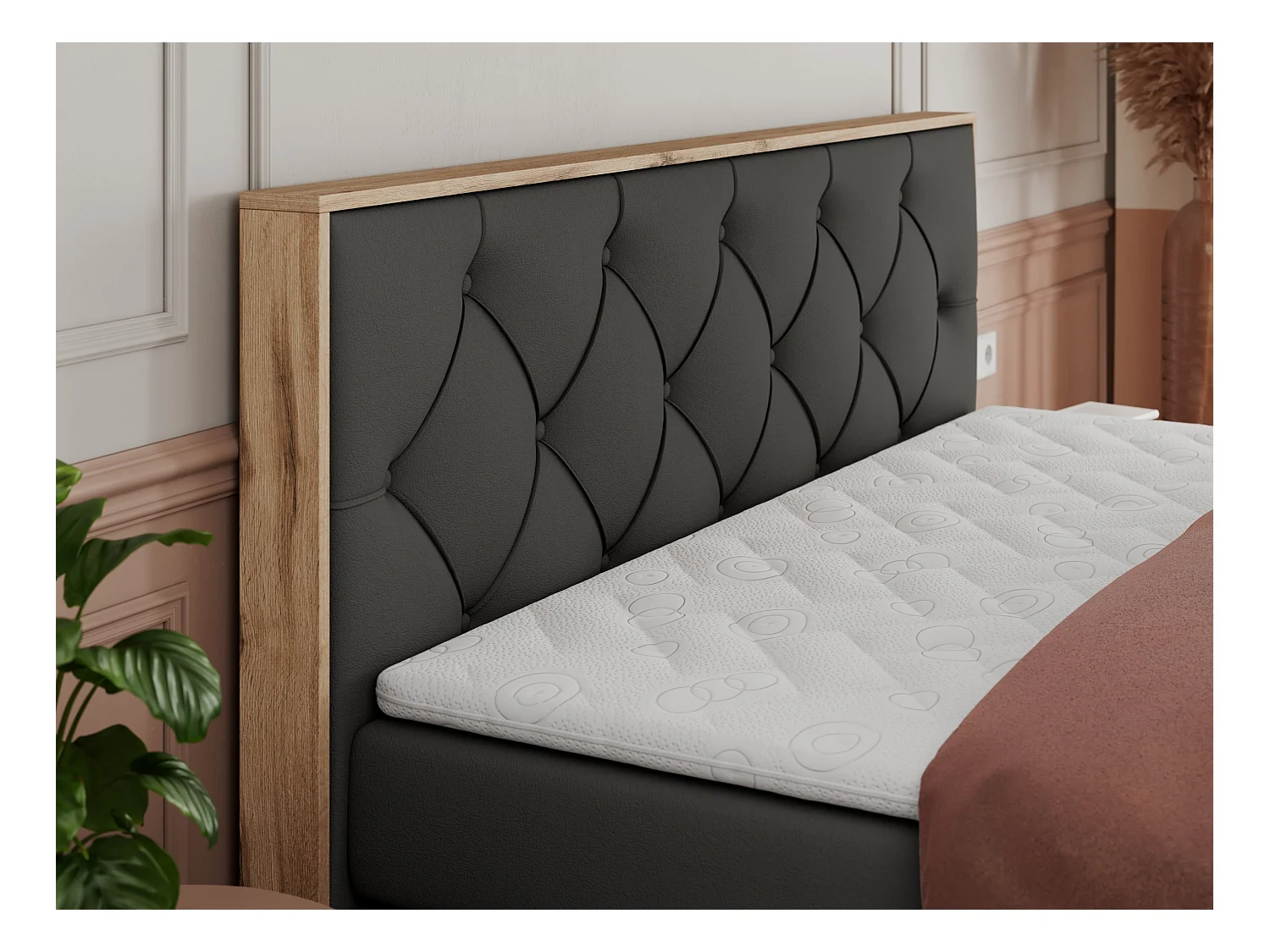 Boxspringbett VENETO KING - Polsterbett mit Multipocket-Matratzen und Kopfteil, Holzrahmen, zwei Bettkästen - 160x200 cm - H3 - Dunkelgrau Kunstleder