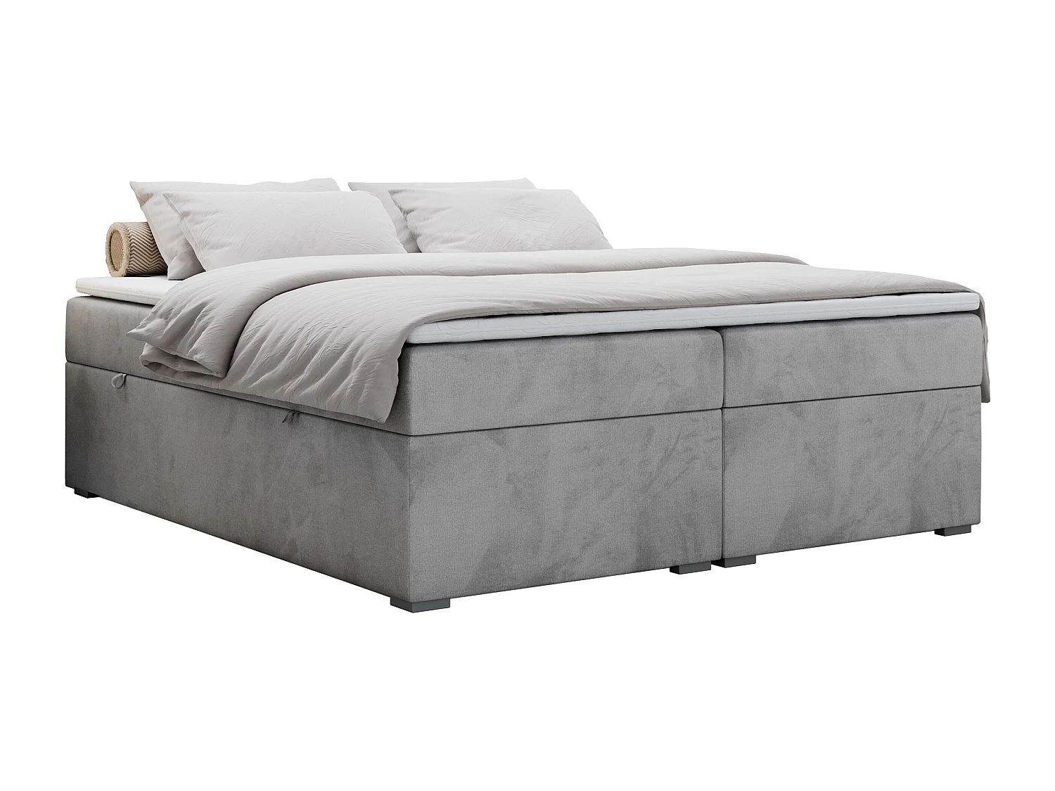 Boxspringbett BESS - Doppelbett mit Stauraum, Polsterbett, Multipocket-Matratzen und Topper - 180x200 cm - H4 - Hellgrau Velvet