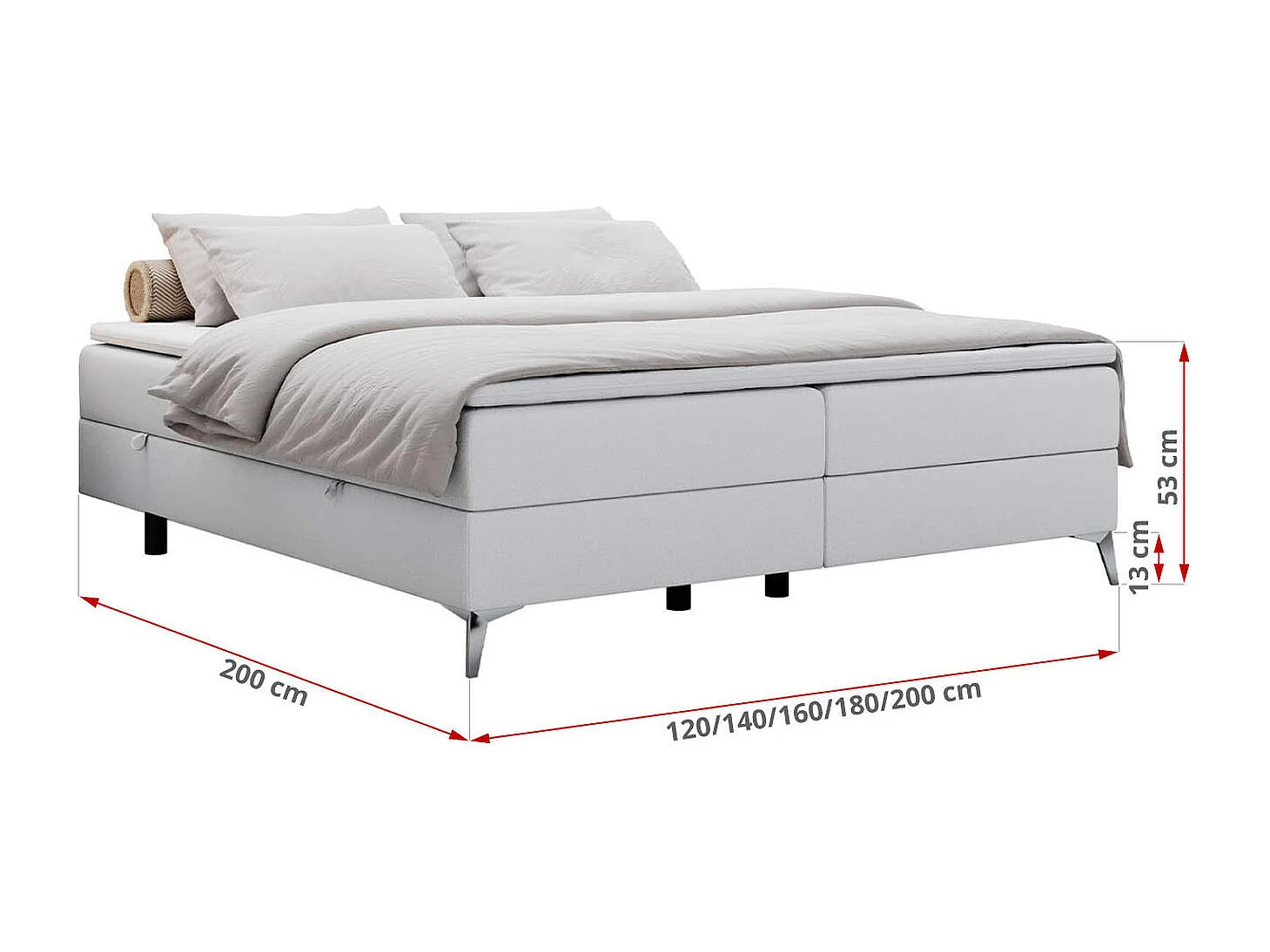 Boxspringbett LESS - Doppelbett mit zwei Bettkästen, 7 Härtezonen Multipocket-Matratzen, hohe Metallbeine - 140x200 cm - H4 - Weiß Kunstleder