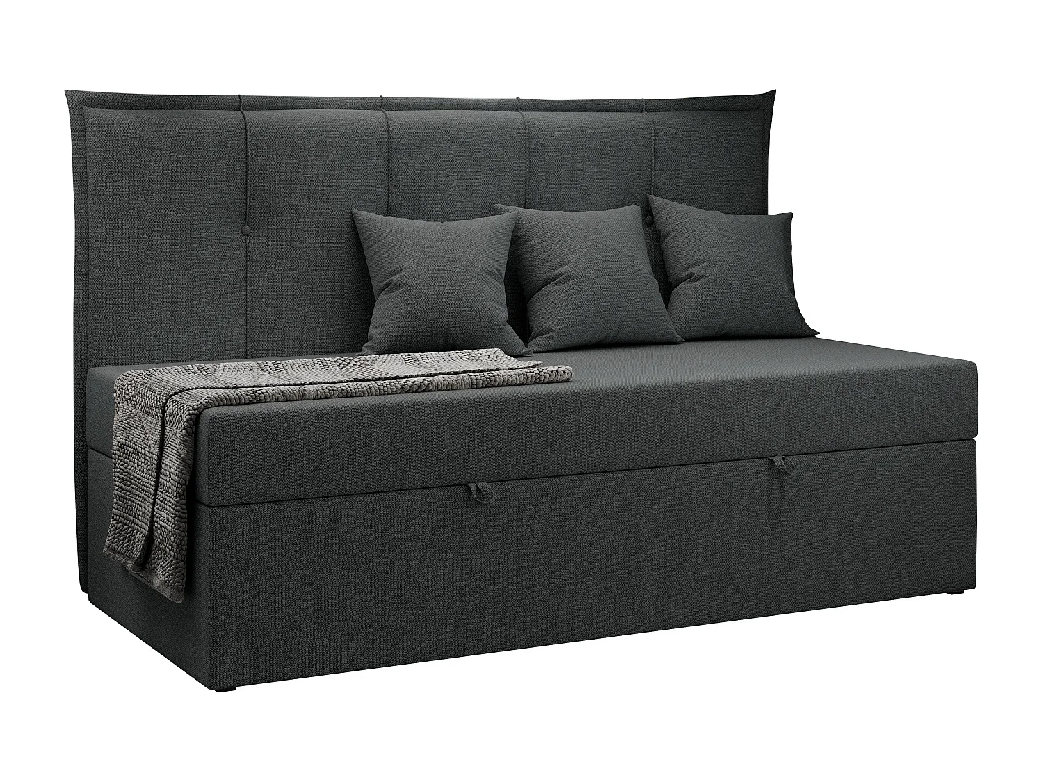 Kinderbett BANCO - Einzelbett für Jugendliche, Set mit Kopfteil und Matratze, Boxspringbett, Bettkasten - 90x200 cm - Dunkelgrau Strukture