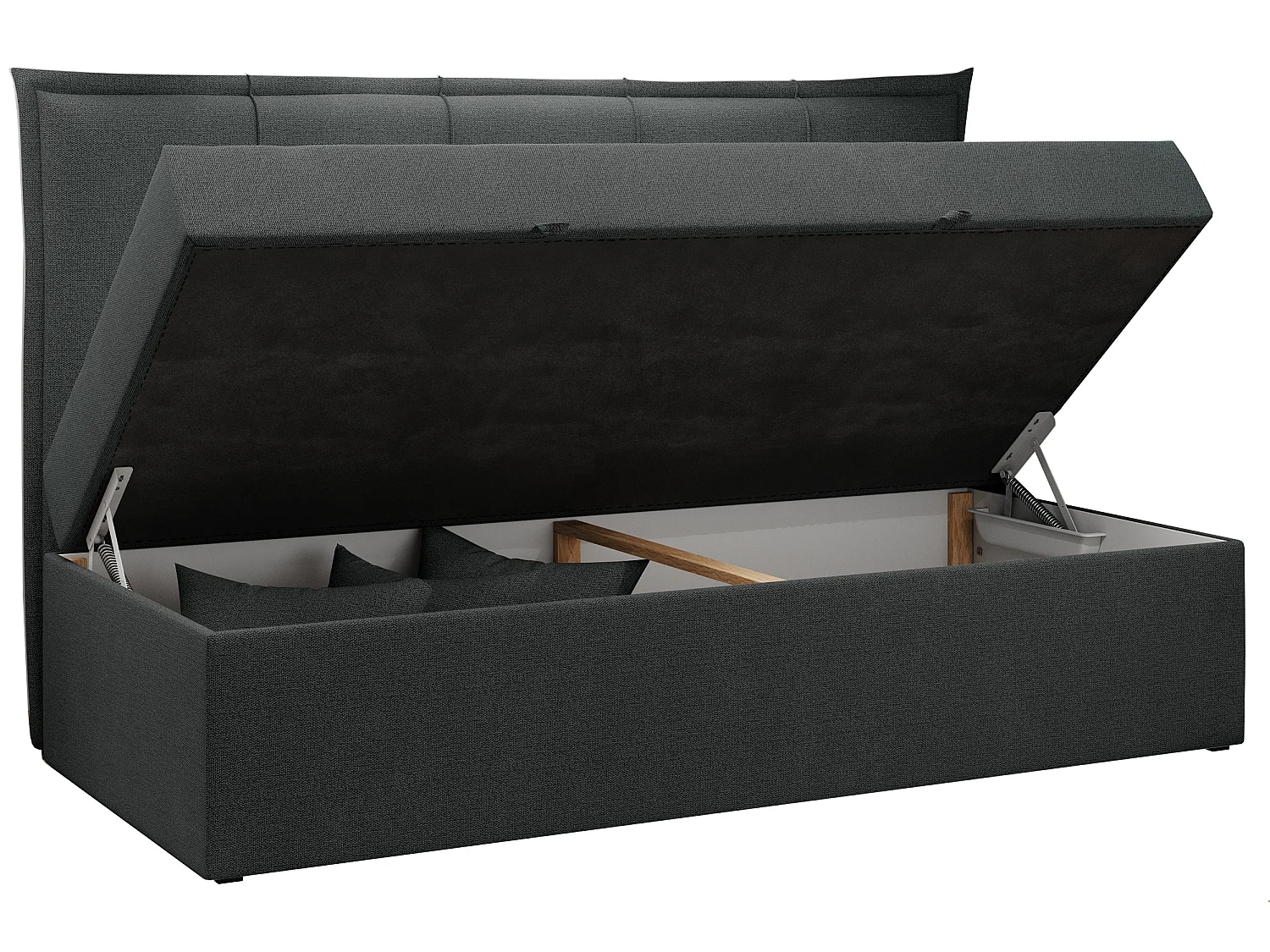 Kinderbett BANCO - Einzelbett für Jugendliche, Set mit Kopfteil und Matratze, Boxspringbett, Bettkasten - 90x200 cm - Dunkelgrau Strukture