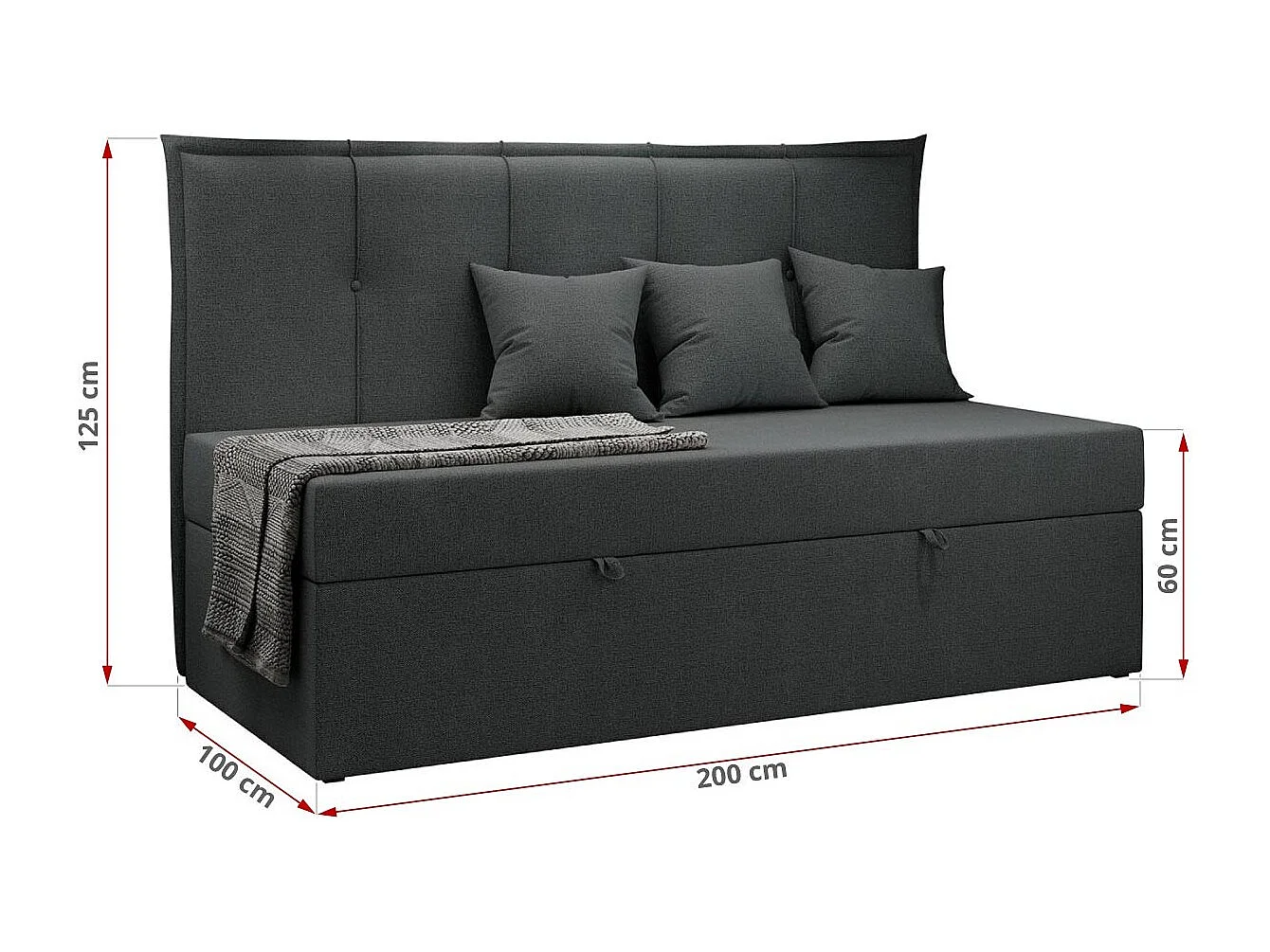 Kinderbett BANCO - Einzelbett für Jugendliche, Set mit Kopfteil und Matratze, Boxspringbett, Bettkasten - 90x200 cm - Dunkelgrau Strukture