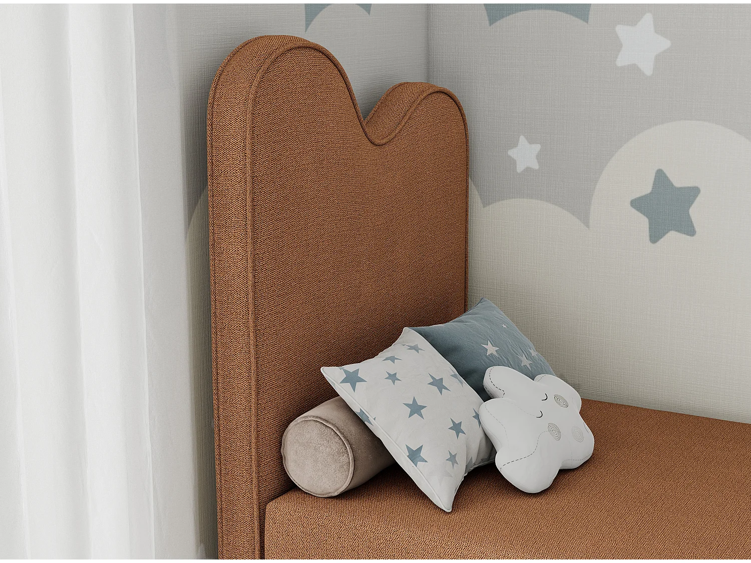 Kinderbett FLOW - Boxspringbett mit Stauraum, Einzelbett für Jugendliche, Bettkasten und hohe Kopfteil - 90x180 cm - Orange Strukture