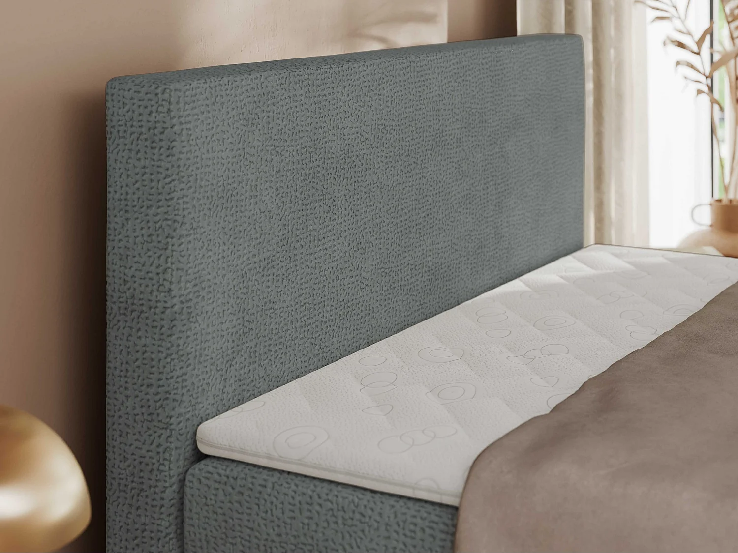 Boxspringbett JAGUAR - Doppelbett mit Multipocket-Matratze und Topper, Struktur dekostoff, zwei Bettkästen - 200x200 cm - H4 - Grau Struktur