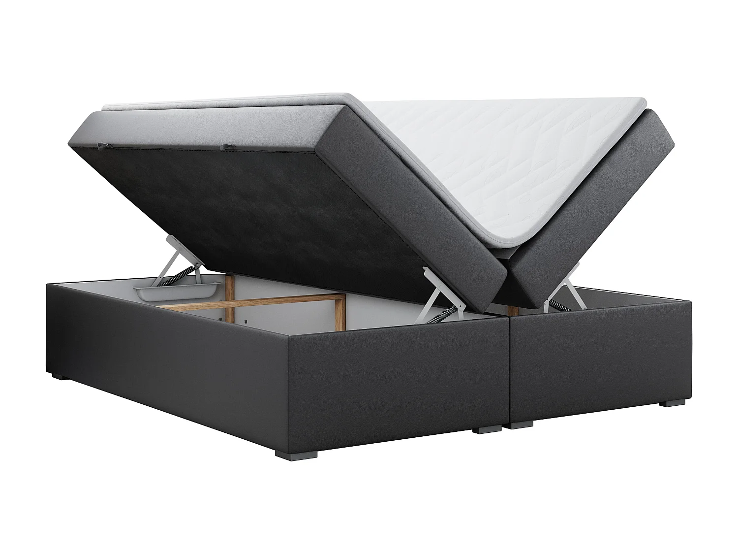 Boxspringbett BESS - Doppelbett mit Stauraum, Polsterbett, Multipocket-Matratzen und Topper - 200x200 cm - H3 - Dunkelgrau Kunstleder