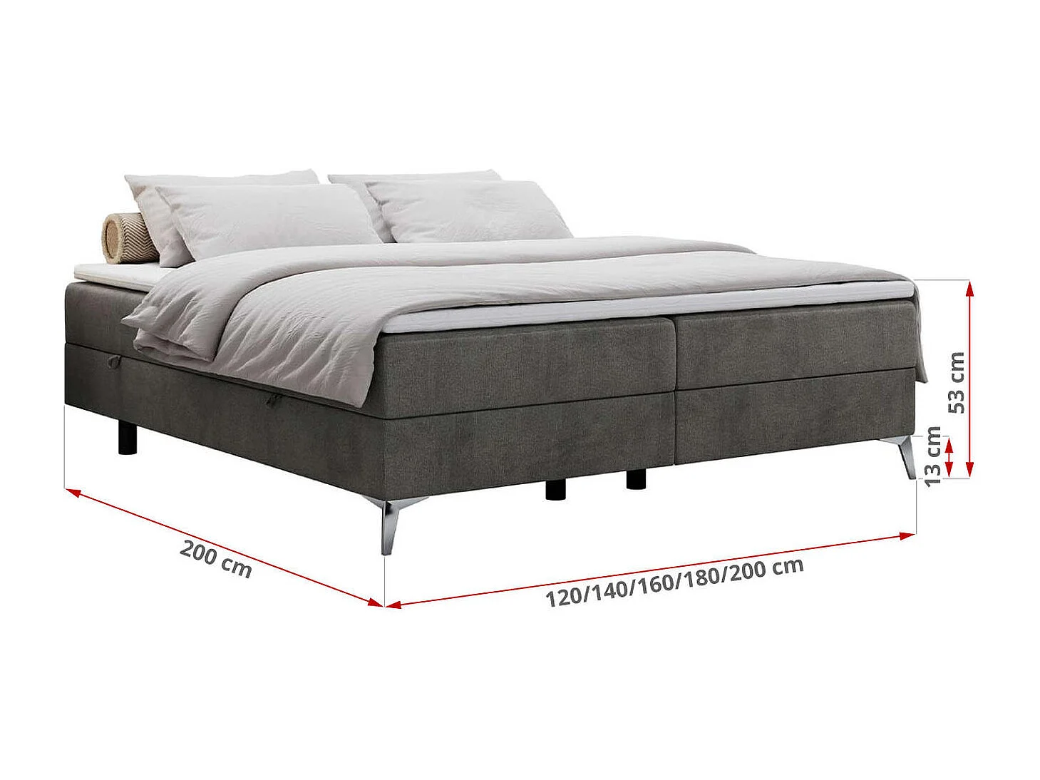 Boxspringbett LESS - Doppelbett mit zwei Bettkästen, 7 Härtezonen Multipocket-Matratzen, hohe Metallbeine - 160x200 cm - H3 - Dunkelgrau Velvet