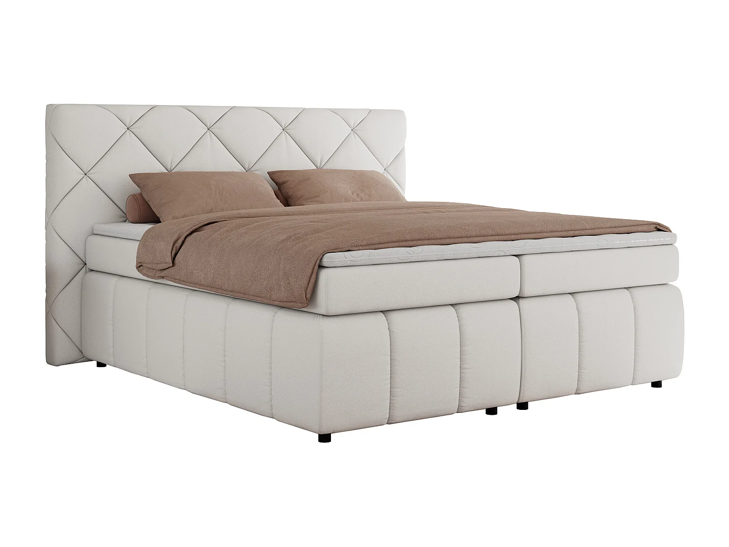 Boxspringbett RITA - Set mit Kopfteil, Multipocket-Matratze und Topper, Doppelbett für Schlafzimmer - 160x200 cm - H3 - Weiß Kunstleder