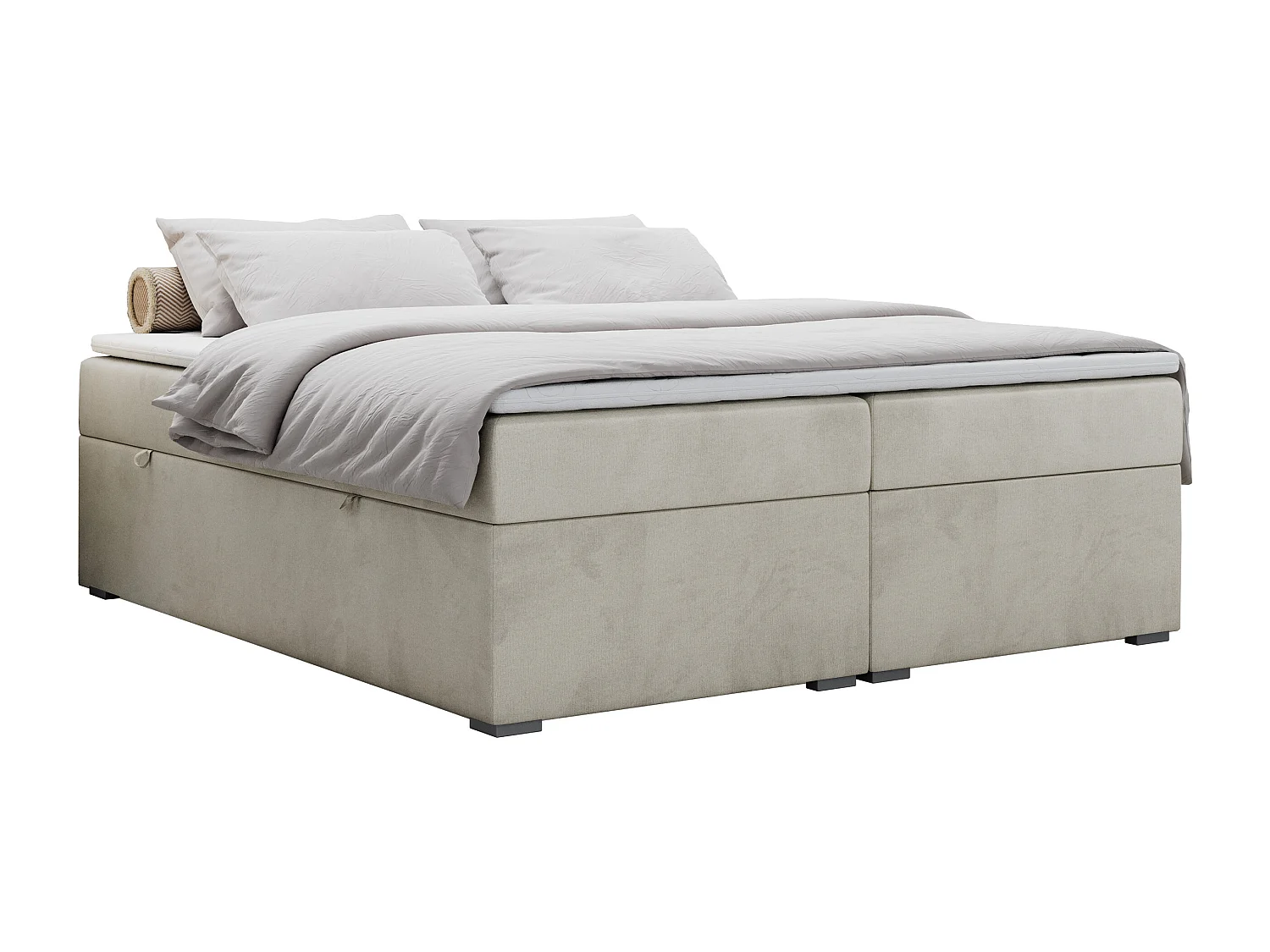Boxspringbett BESS - Doppelbett mit Stauraum, Polsterbett, Multipocket-Matratzen und Topper - 140x200 cm - H4 - Beige Velvet