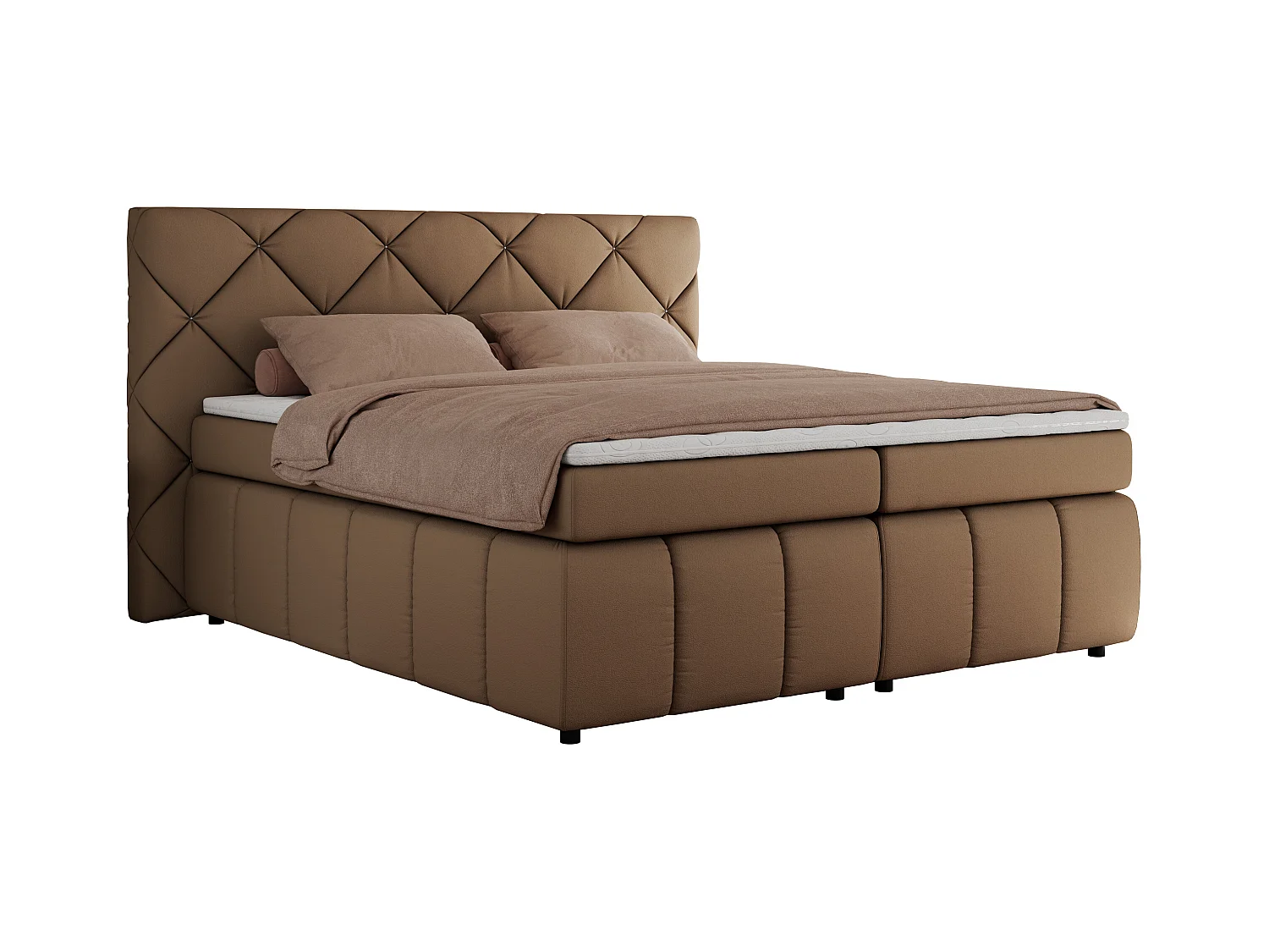 Boxspringbett RITA - Set mit Kopfteil, Multipocket-Matratze und Topper, Doppelbett für Schlafzimmer - 180x200 cm - H3 - Braun Kunstleder