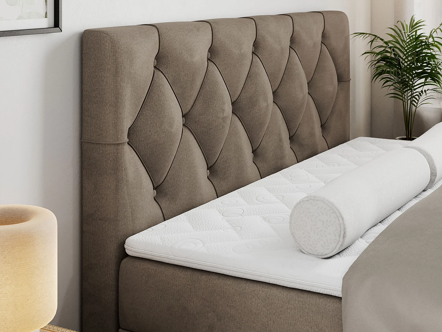 Boxspringbett ALDA - Doppelbett mit gestepptem Kopfteil, Multipocket-Matratze und Topper, zwei Bettkästen - 200x200 cm - H3 - Braun Velvet