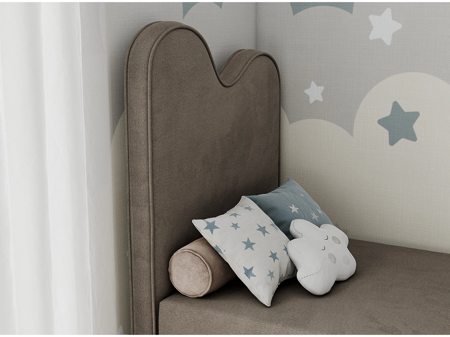 Kinderbett FLOW - Boxspringbett mit Stauraum, Einzelbett für Jugendliche, Bettkasten und hohe Kopfteil - 90x180 cm - Braun Velvet