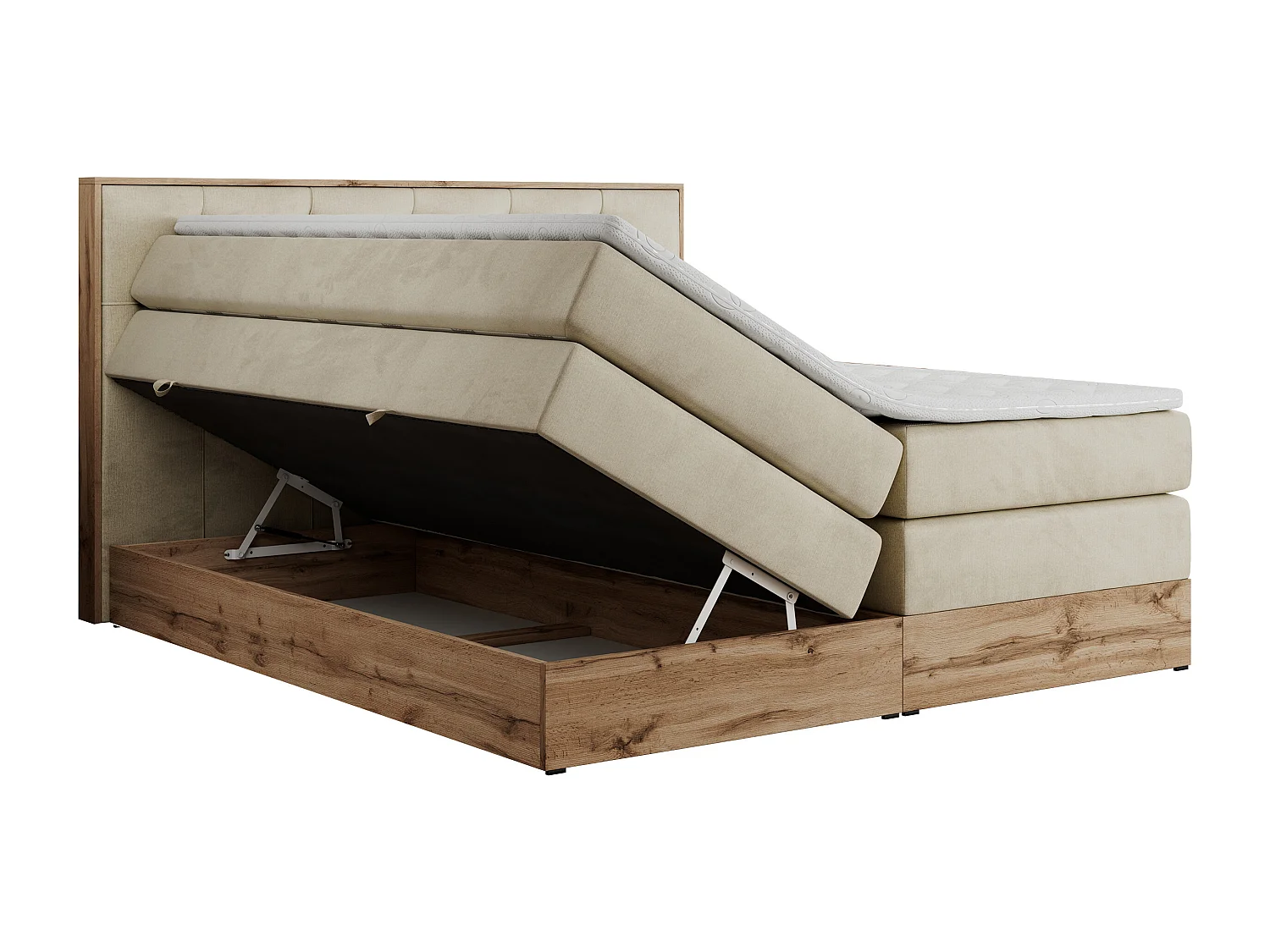 Boxspringbett VENETO KING - Polsterbett mit Multipocket-Matratzen und Kopfteil, Holzrahmen, zwei Bettkästen - 200x200 cm - H4 - Beige Velvet