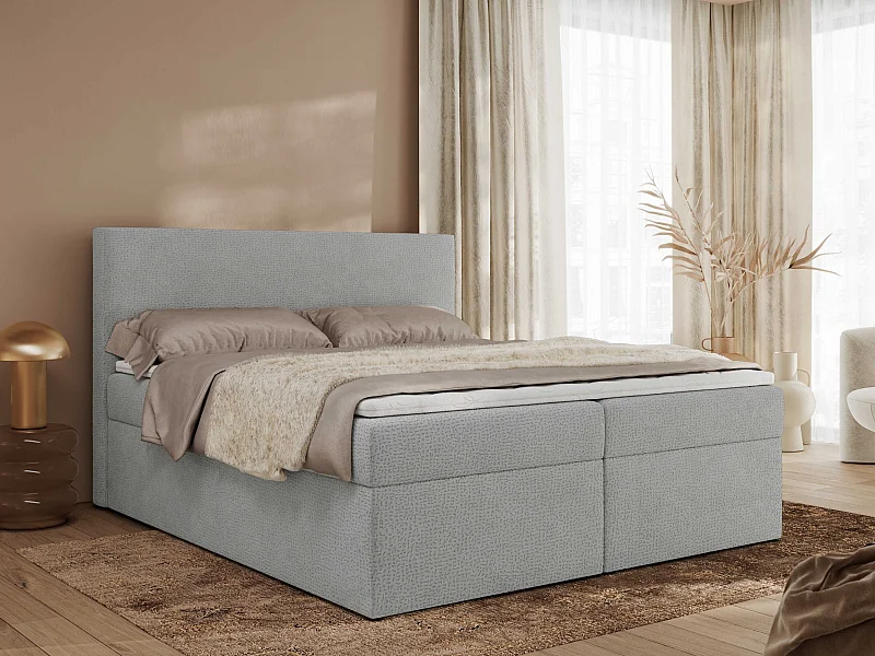 Boxspringbett JAGUAR - Doppelbett mit Multipocket-Matratze und Topper, Struktur dekostoff, zwei Bettkästen - 180x200 cm - H3 - Hellgrau Struktur