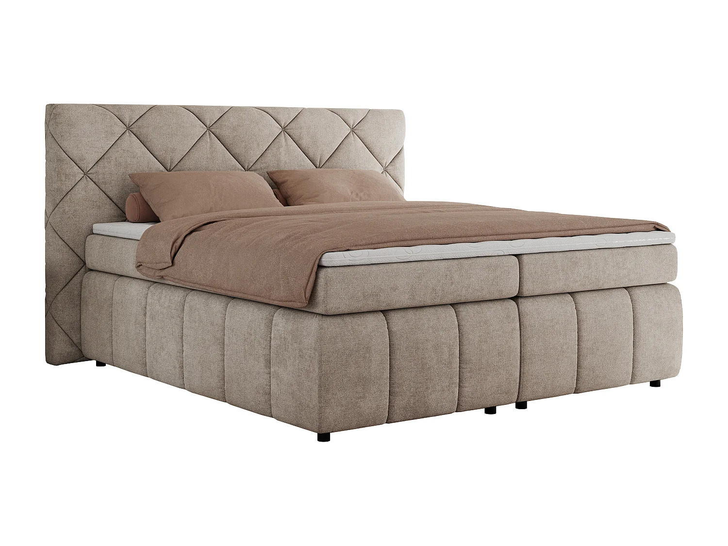 Boxspringbett RITA - Set mit Kopfteil, Multipocket-Matratze und Topper, Doppelbett für Schlafzimmer - 180x200 cm - H4 - Beige Strukture