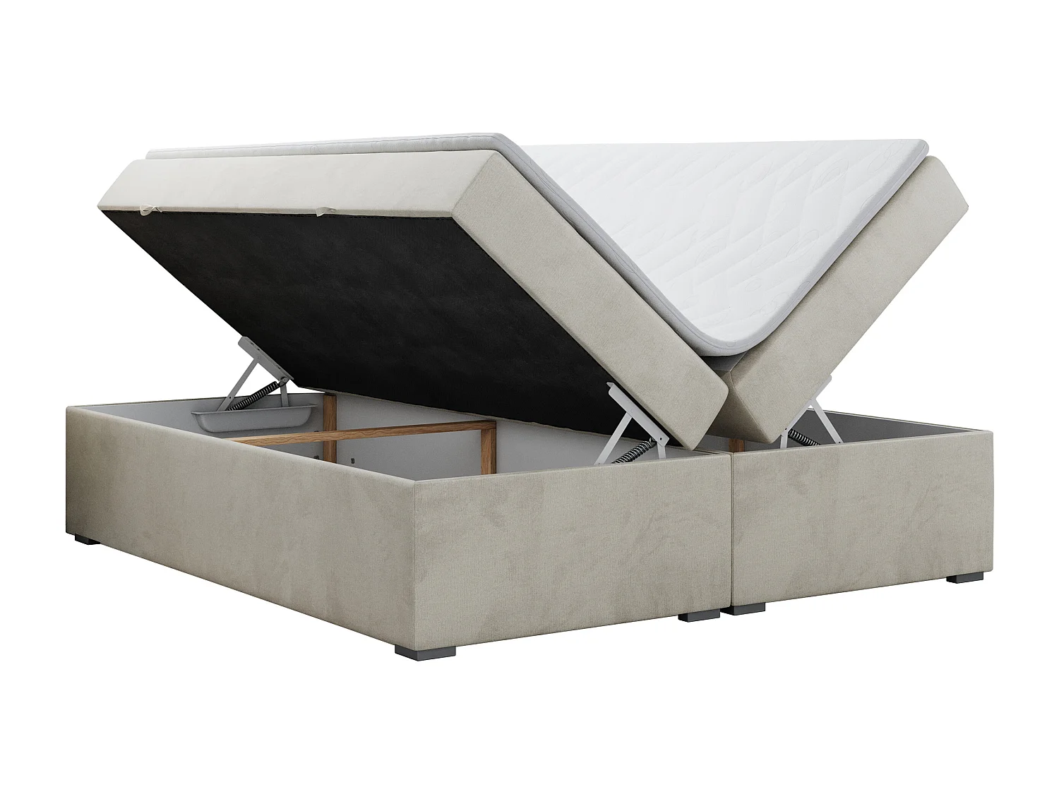 Boxspringbett BESS - Doppelbett mit Stauraum, Polsterbett, Multipocket-Matratzen und Topper - 200x200 cm - H3 - Beige Velvet