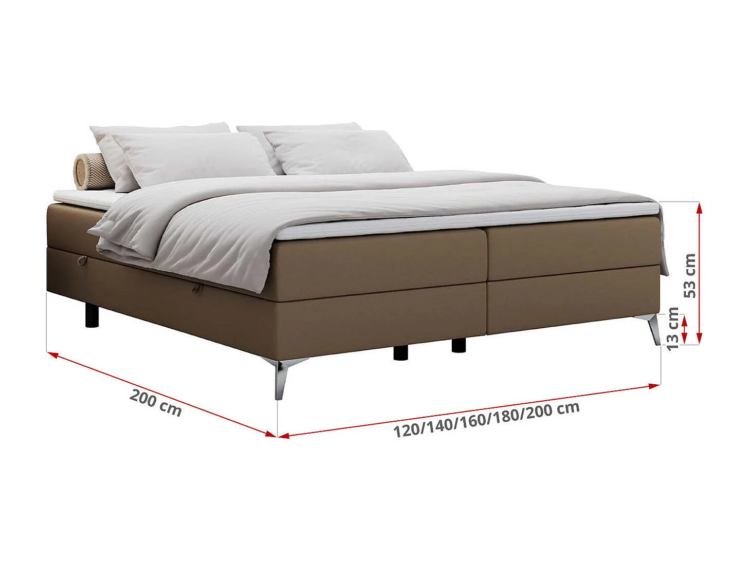 Boxspringbett LESS - Doppelbett mit zwei Bettkästen, 7 Härtezonen Multipocket-Matratzen, hohe Metallbeine - 200x200 cm - H3 - Braun Kunstleder