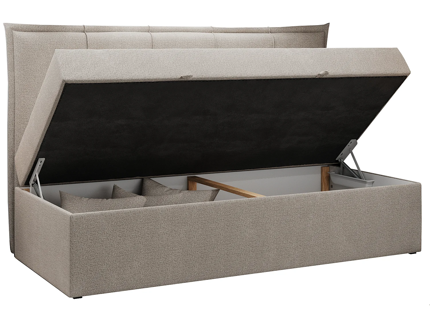 Kinderbett BANCO - Einzelbett für Jugendliche, Set mit Kopfteil und Matratze, Boxspringbett, Bettkasten - 90x200 cm - Beige Strukture