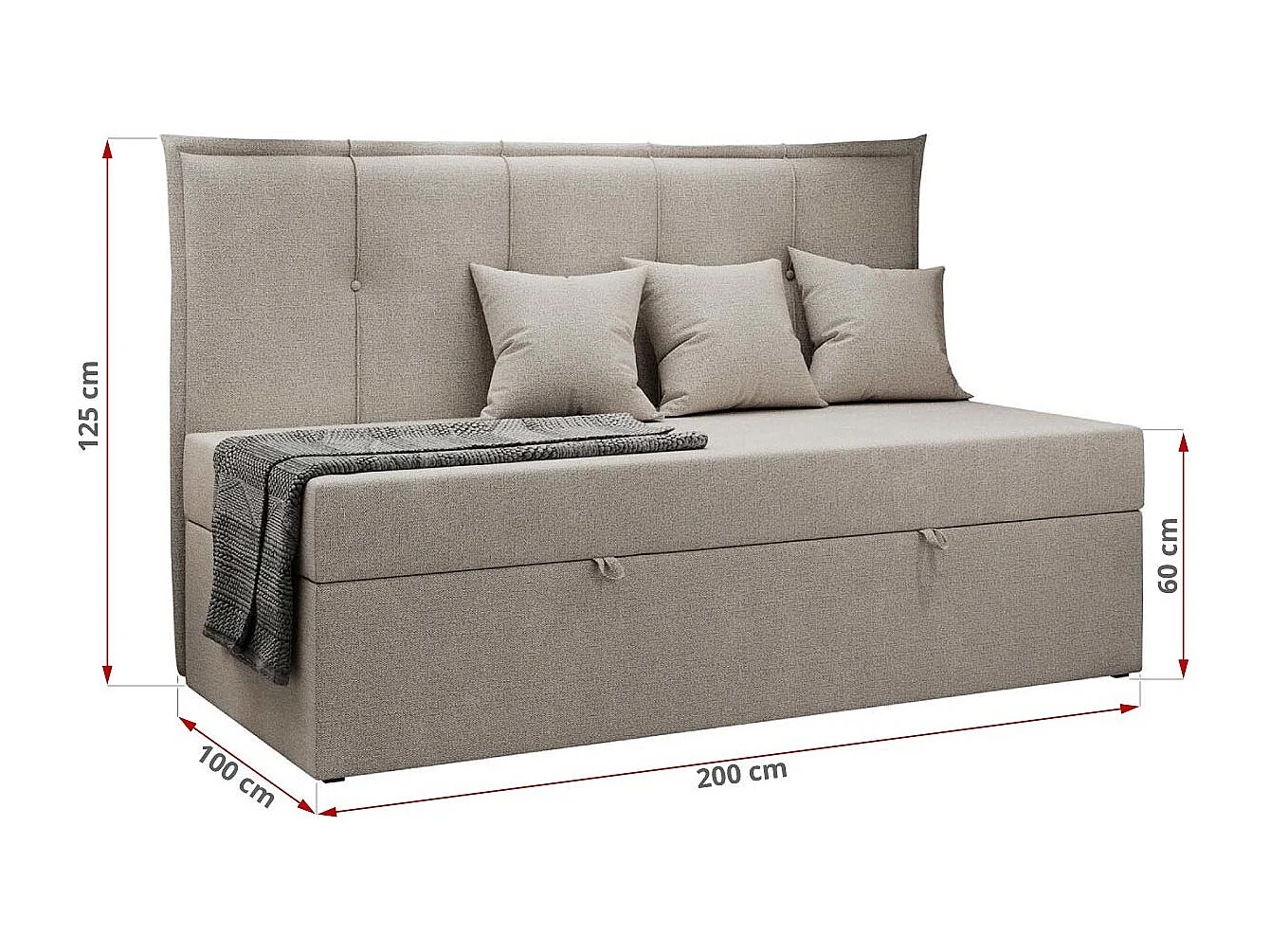 Kinderbett BANCO - Einzelbett für Jugendliche, Set mit Kopfteil und Matratze, Boxspringbett, Bettkasten - 90x200 cm - Beige Strukture