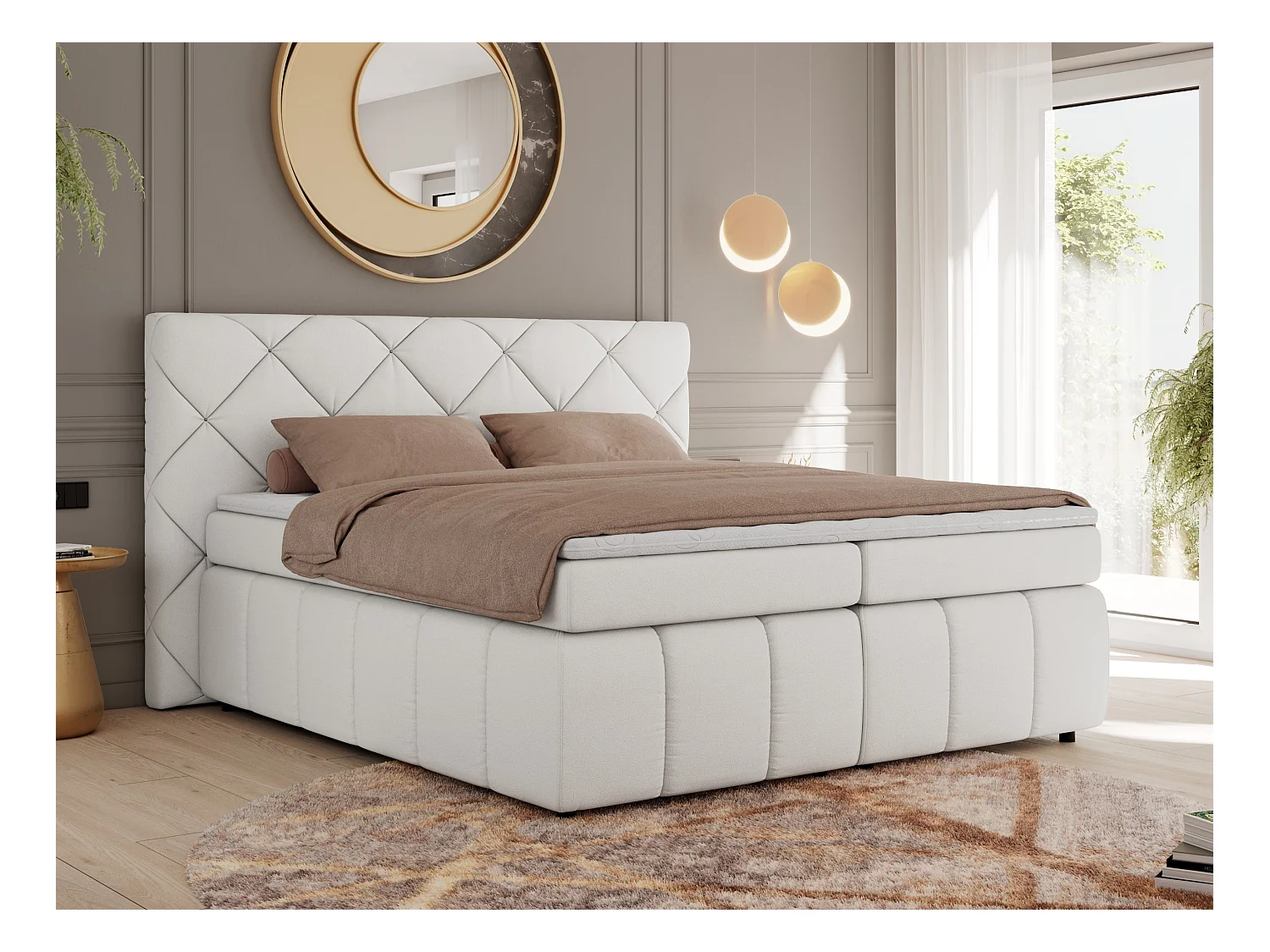 Boxspringbett RITA - Set mit Kopfteil, Multipocket-Matratze und Topper, Doppelbett für Schlafzimmer - 180x200 cm - H4 - Weiß Kunstleder