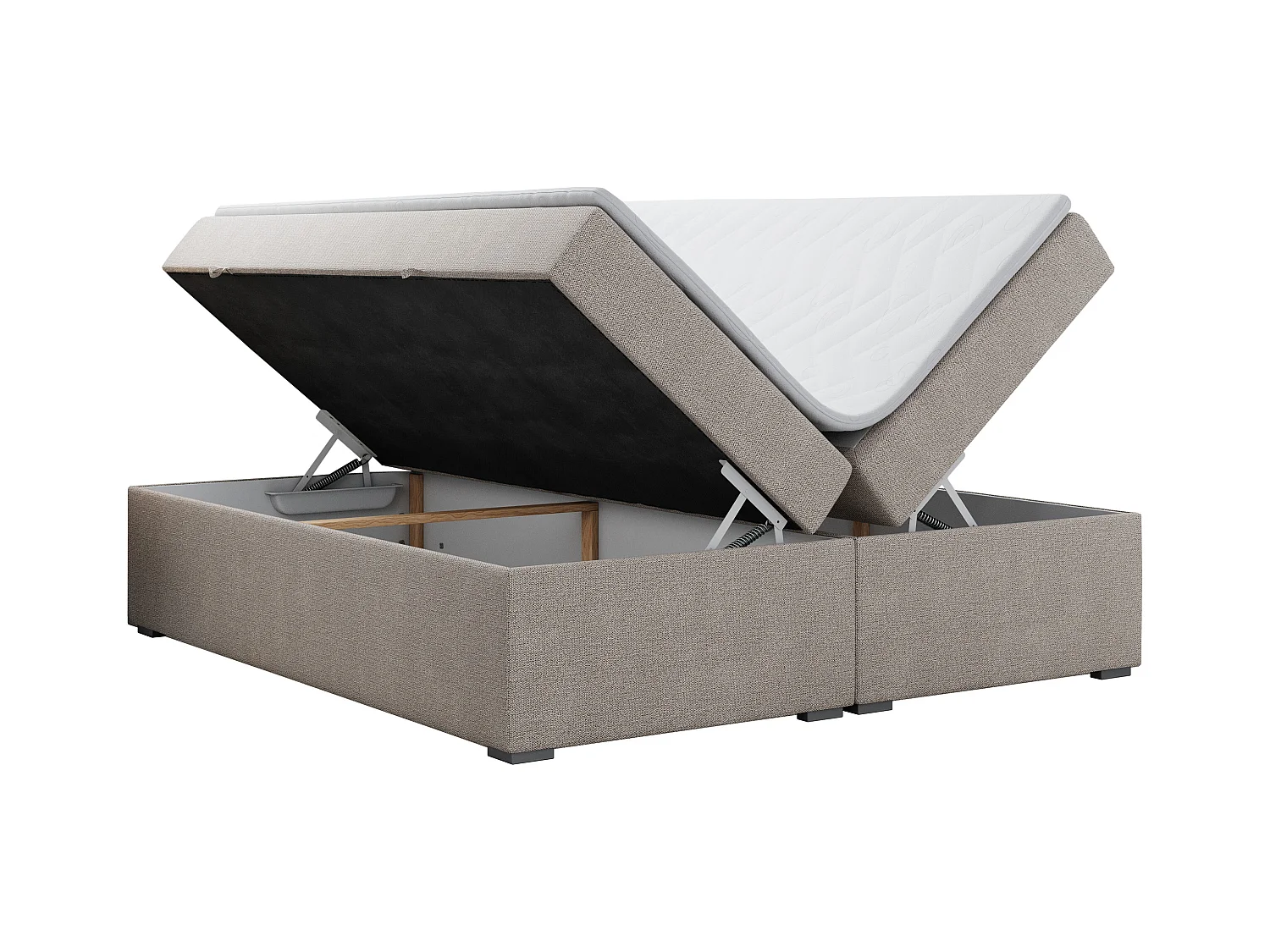 Boxspringbett BESS - Doppelbett mit Stauraum, Polsterbett, Multipocket-Matratzen und Topper - 180x200 cm - H3 - Beige Strukture