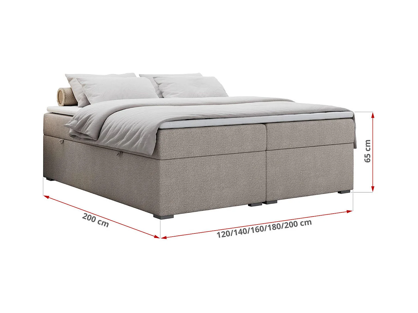Boxspringbett BESS - Doppelbett mit Stauraum, Polsterbett, Multipocket-Matratzen und Topper - 180x200 cm - H3 - Beige Strukture